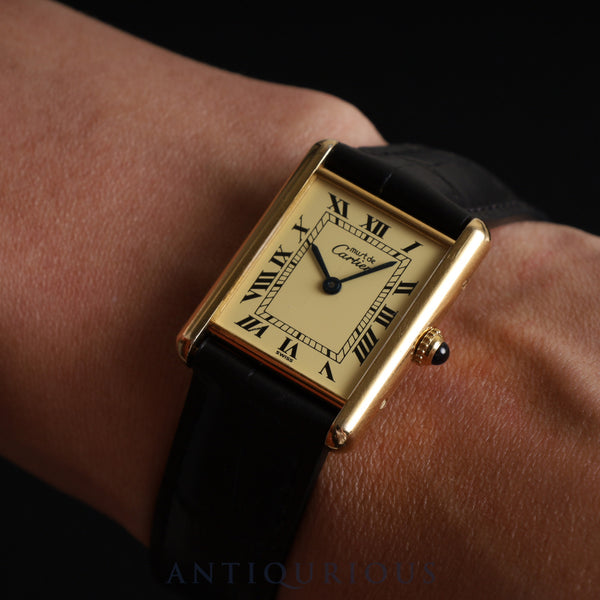 Cartier Must Tank LM W1002754 / 1615 Quartz Cal.90 SV925 Leather Genuine D-buckle (GP) Ivory Roman dial 1996-1998 Overhauled
