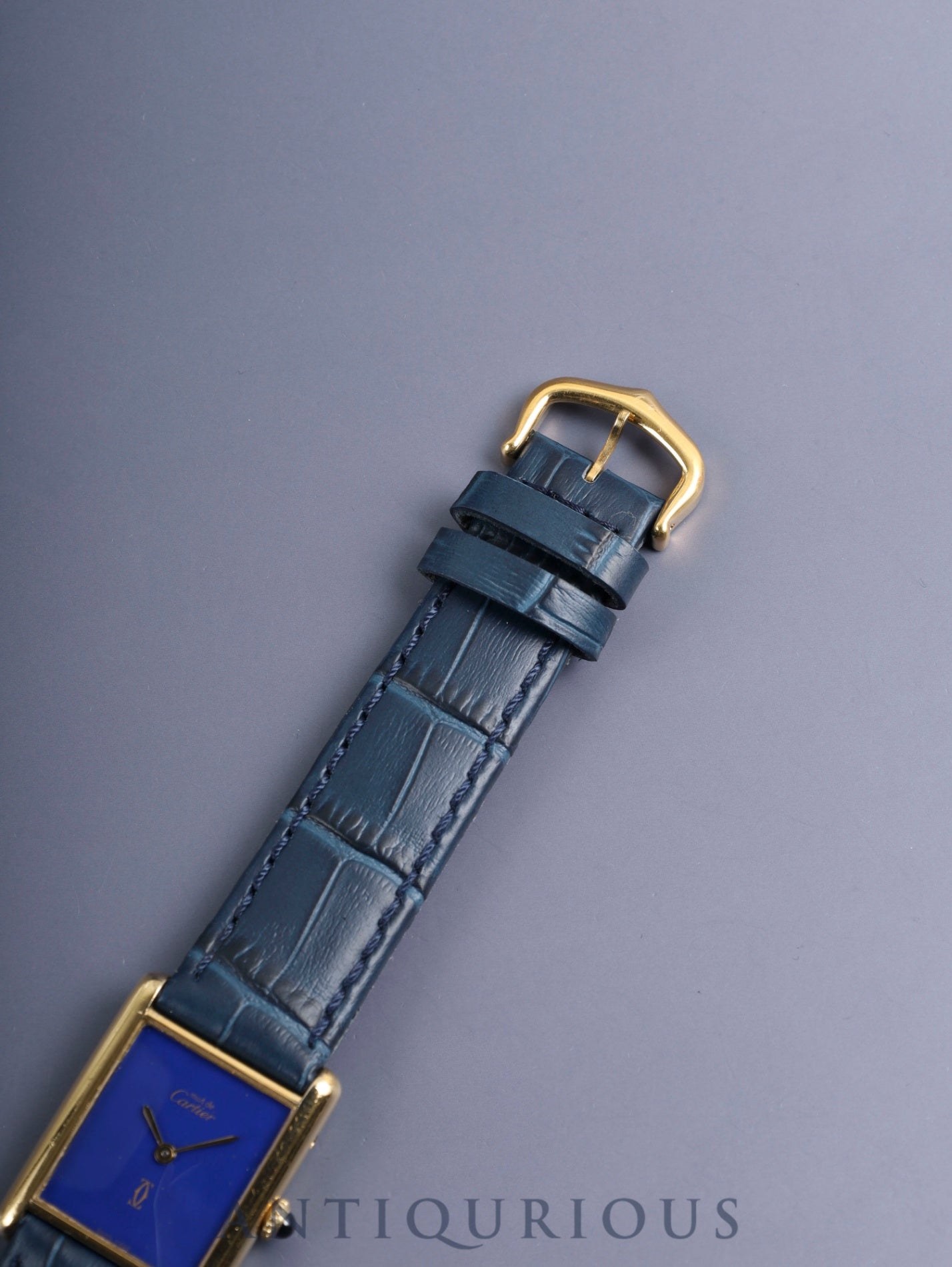 Cartier Must Tank LM Hand-wound Cal.78-1 SV925 Leather Genuine Pin Buckle (GP) Lapis Lazuli Dial (SWISS MADE) Complete service performed at Cartier boutique