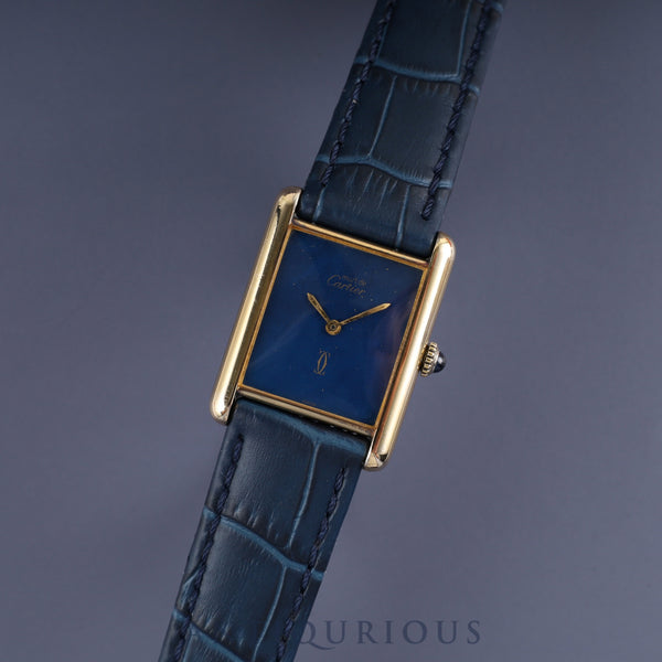 カルティエ マストタンク LM 手巻き Cal.-78-1 SV925 革 純正尾錠(GP)ラピスラズリ文字盤 オーバーホール済み