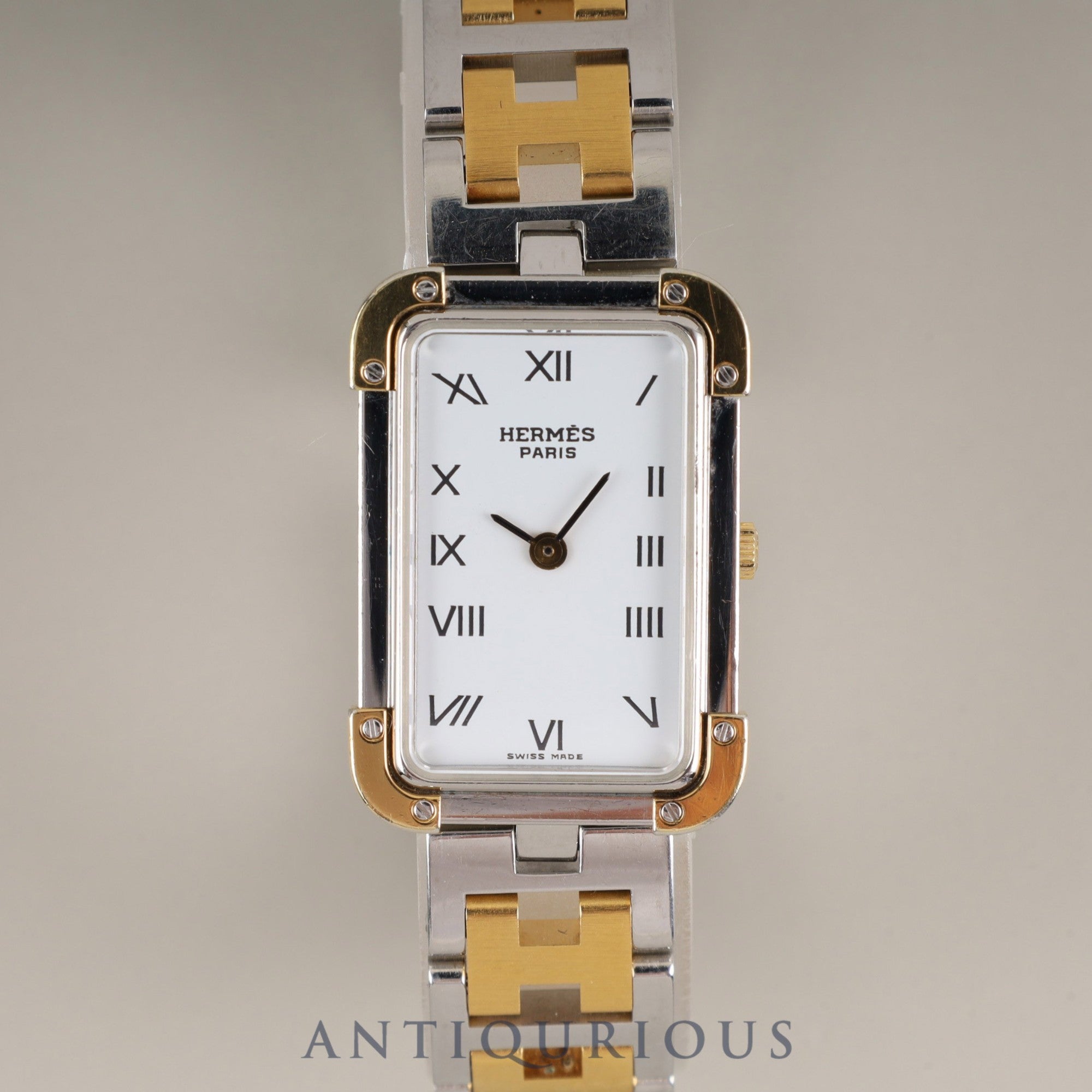 Hermes Cloajour 75.03 Quartz Cal.976.001 SS/GP SS/GP White Dial Warranty (1994) Box Booklet Overhauled