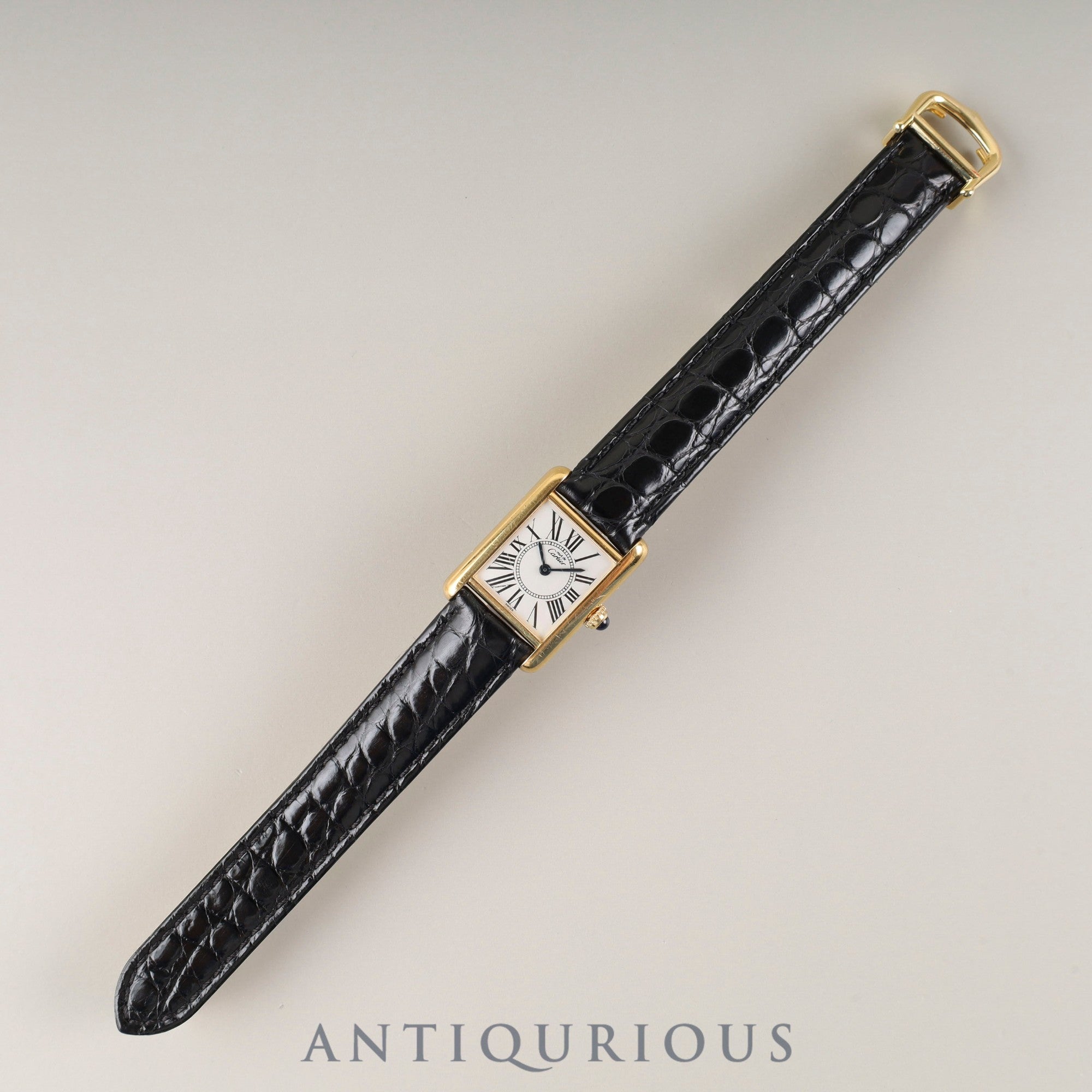 Cartier Must Tank SM W1005554 / 5057001 Quartz Caliber 057 SV925 Leather Genuine D-buckle (GP) Opalescent Dial Circa 1982-1995 Box Case Booklet Overhauled