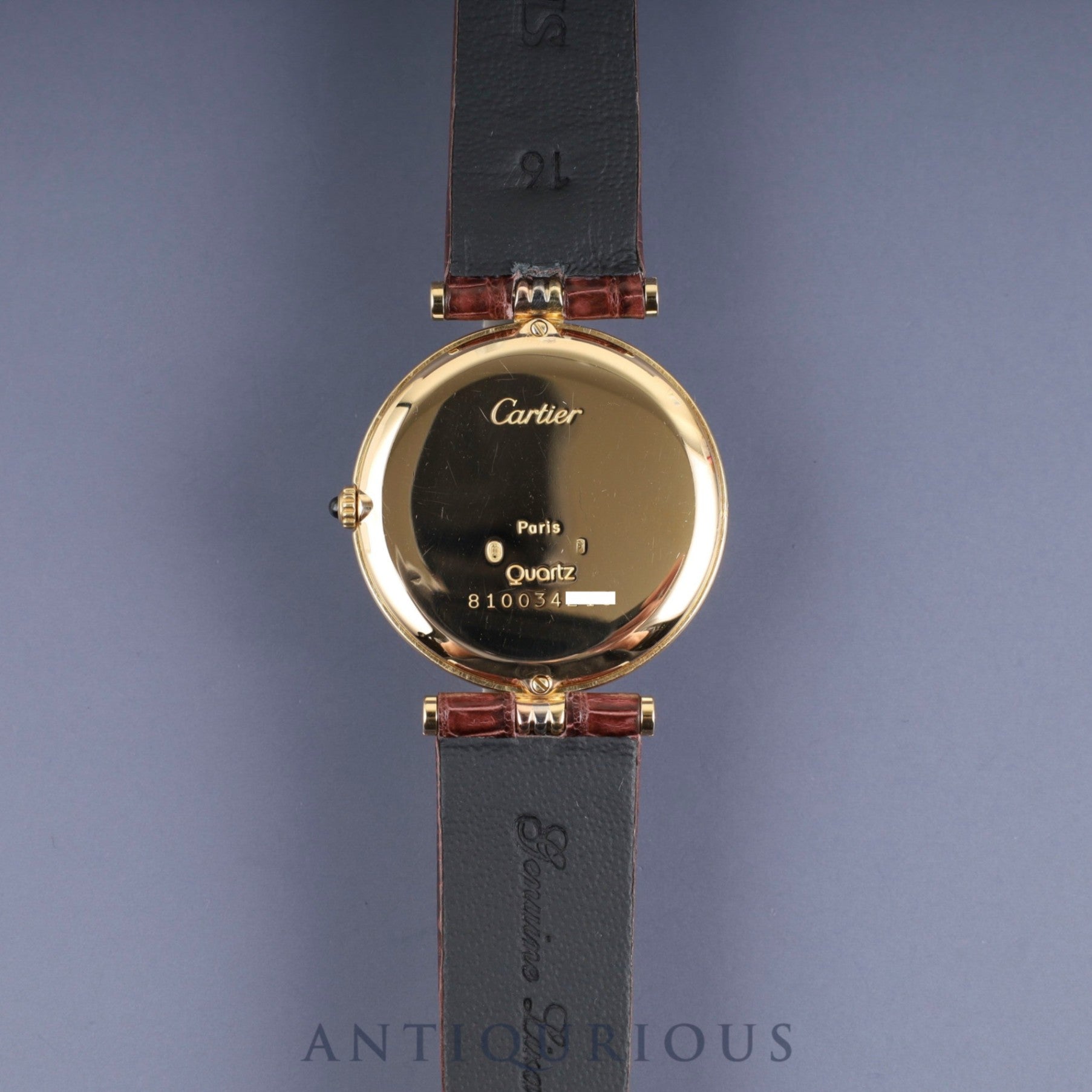 Cartier Vendôme VLC LM Trinity 85533553 / 81003 Quartz 750 Leather Genuine Buckle (GP) White Roman Dial (SWISS MADE Marking) Completely serviced (full maintenance) at a Cartier boutique