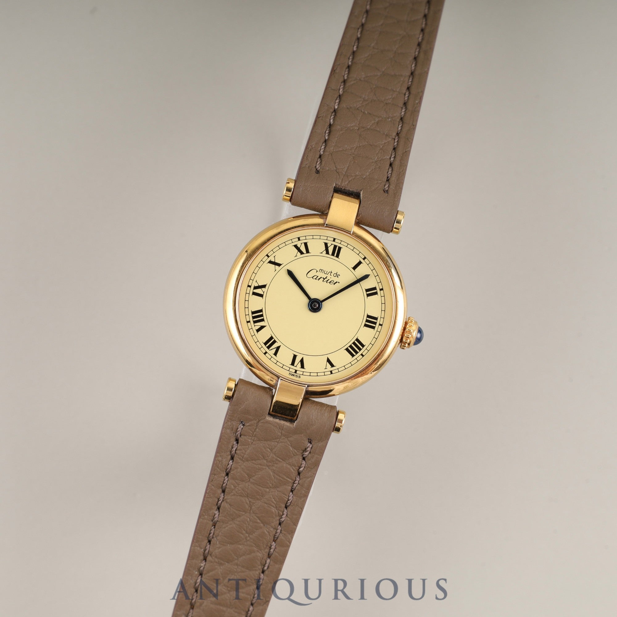 Cartier Must Vendôme VLC SM 590004 Quartz Caliber 90 SV925 Leather Strap with Genuine GP Buckle Ivory Roman Dial Box Booklet Warranty (1990) Overhauled