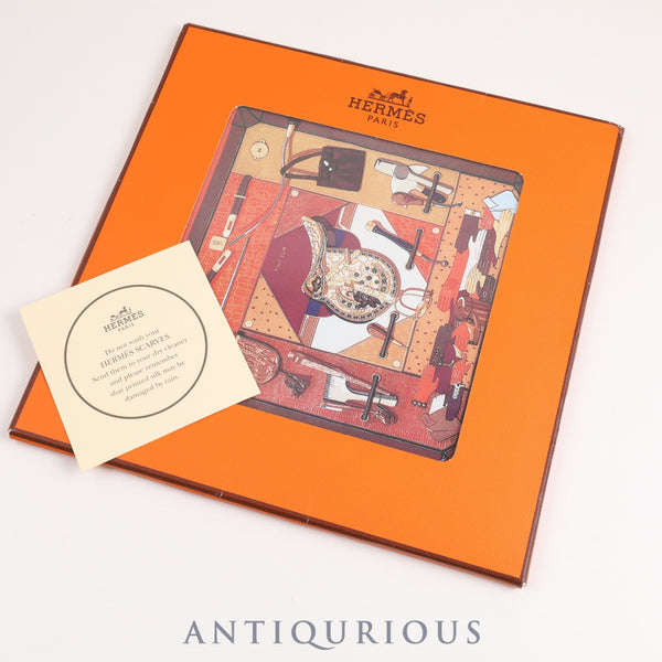 エルメス スカーフ カレ90 TOUT CUIR すべて皮 ブラウン×オレンジ SILK100% ケース