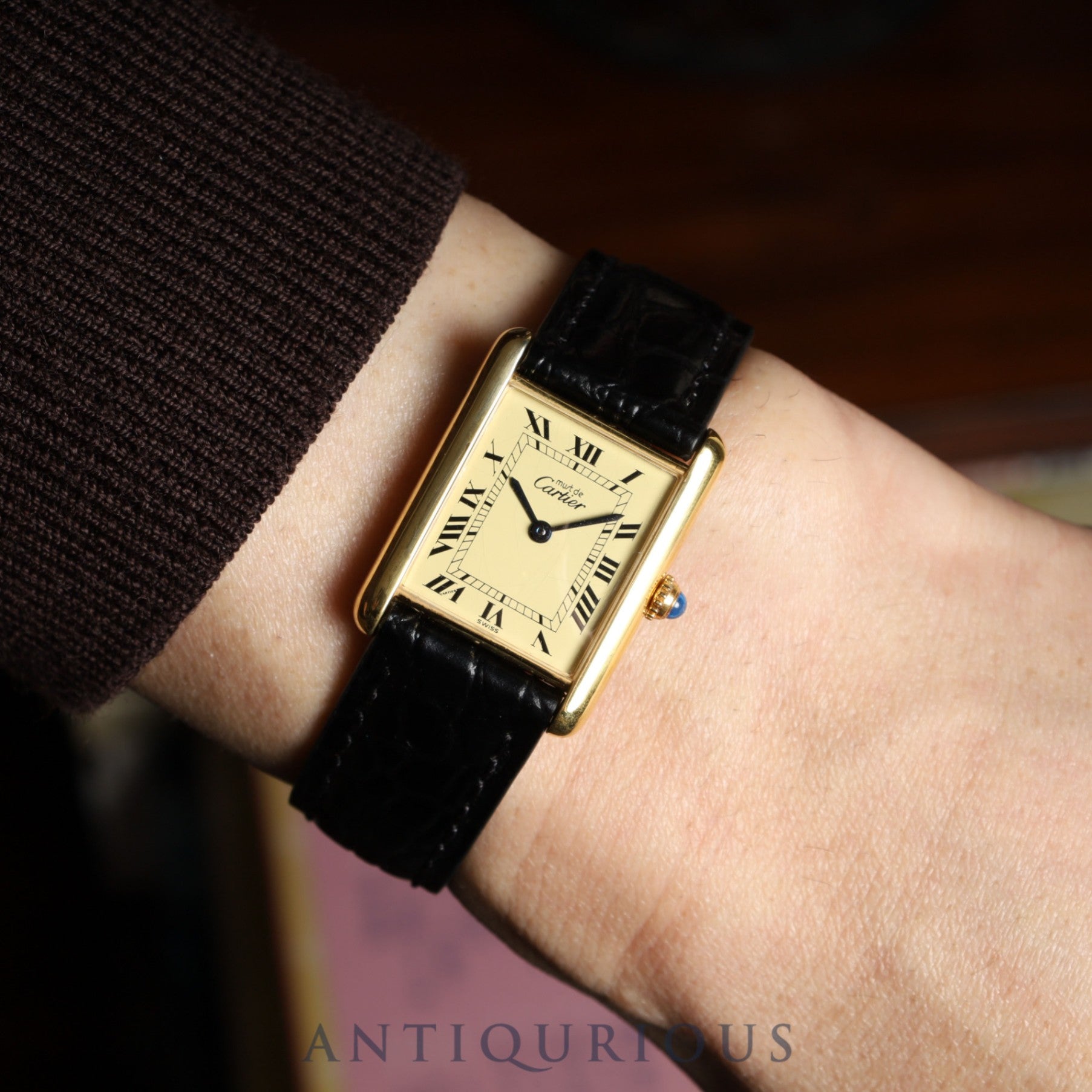 Cartier Must Tank LM 590005 Quartz Cal.90 SV925 Leather Genuine Buckle (GP) Ivory Roman Dial Overhauled and Finished to Like New