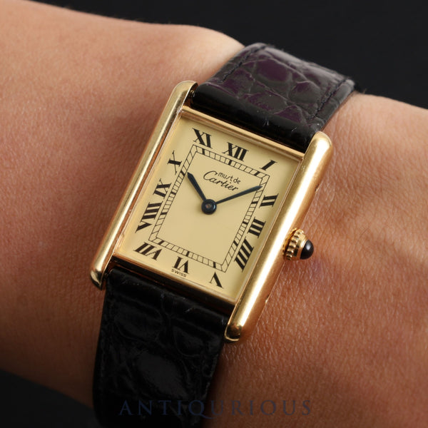 Cartier Must Tank LM 590005 Quartz Cal.690 SV925 Leather Ivory Dial Overhauled and Refurbishing