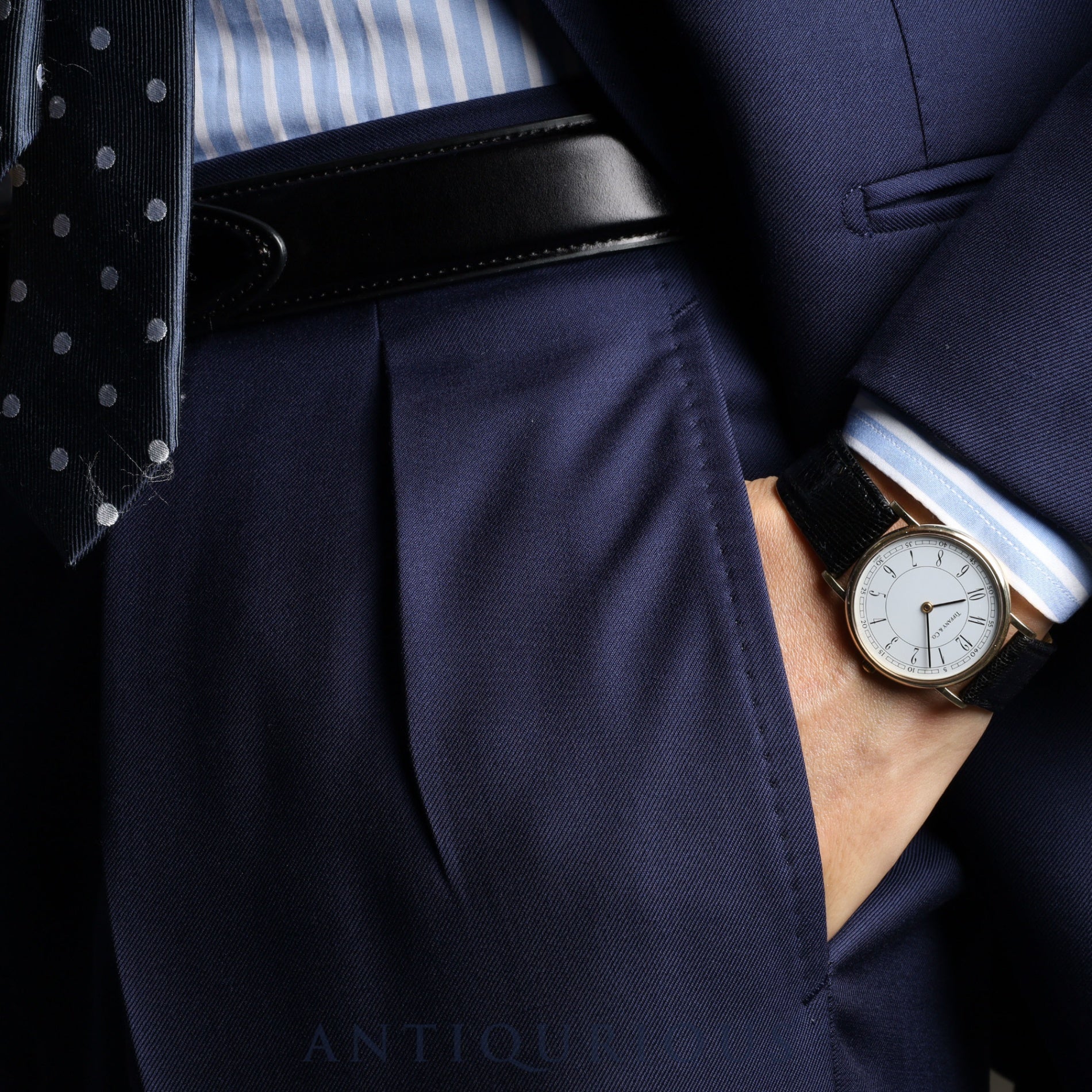 ティファニー ラウンドクラシック クォーツ Cal.ETA255.441 14K 革 社外尾錠(GP) ホワイトアラビア文字盤 オーバーホール済み