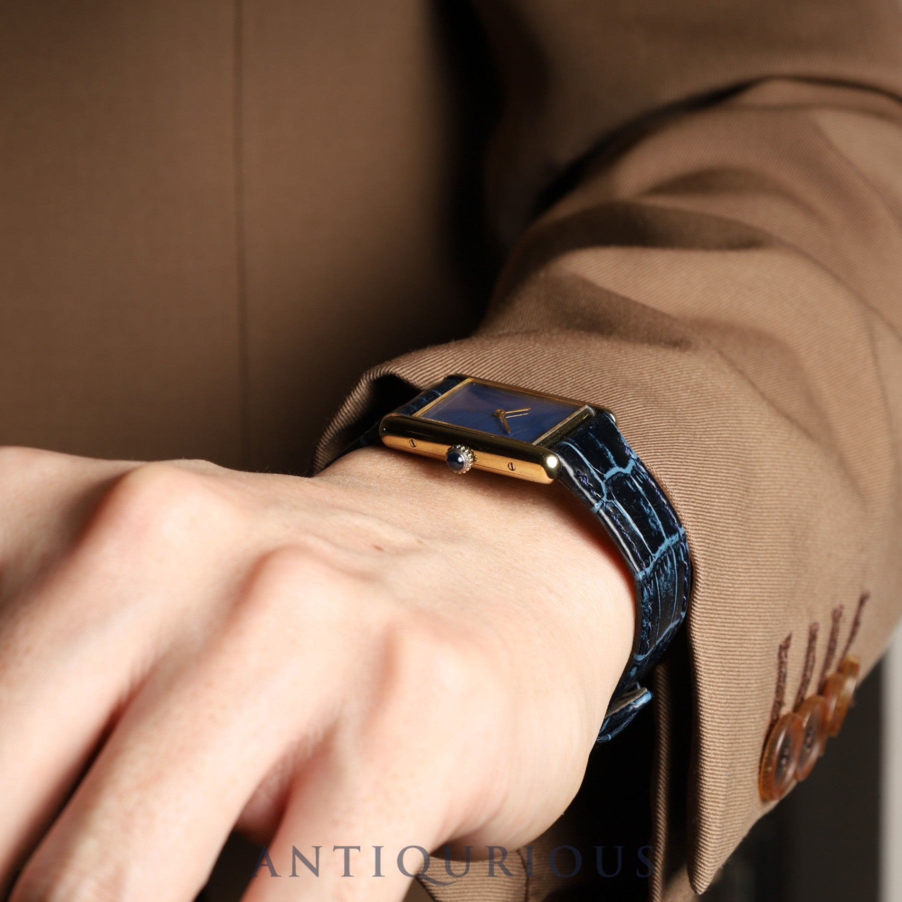 Cartier Must Tank LM Manual Winding Caliber 78-1 SV925 Leather Strap with Genuine GP Buckle, Lapis Lazuli Dial, Circa 1976-1981, Overhauled