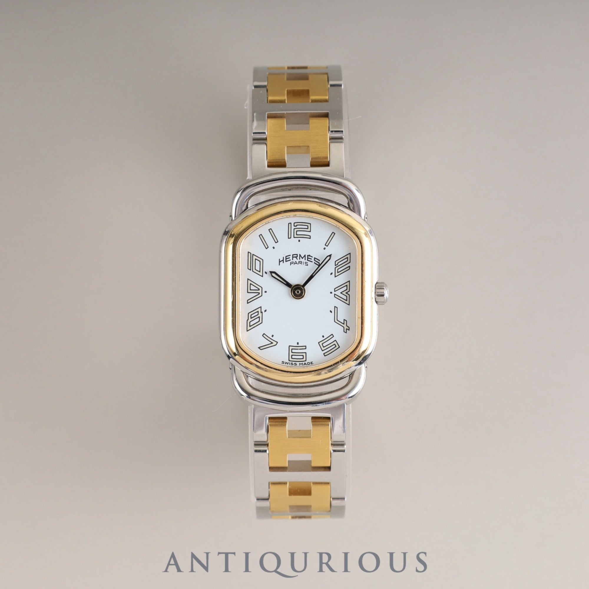 エルメス ラリー RA1.220 クォーツ Cal.976.001 SS/GP SS/GP ホワイト文字盤 オーバーホール済み