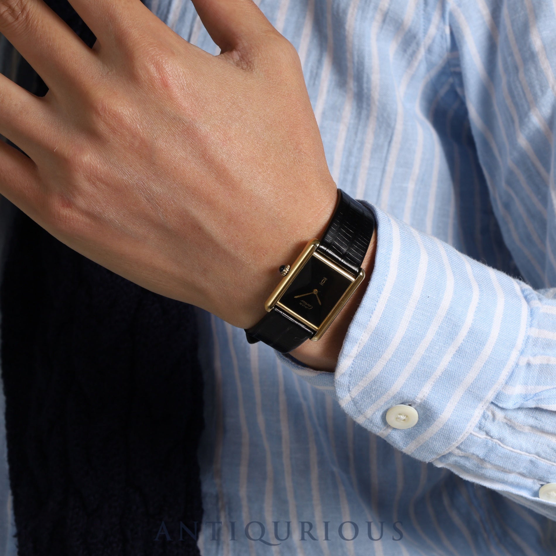 カルティエ マストタンク LM 手巻き Cal.78-1 SV925 革 純正尾錠(GP)ブラックオニキス文字盤 箱 オーバーホール済み