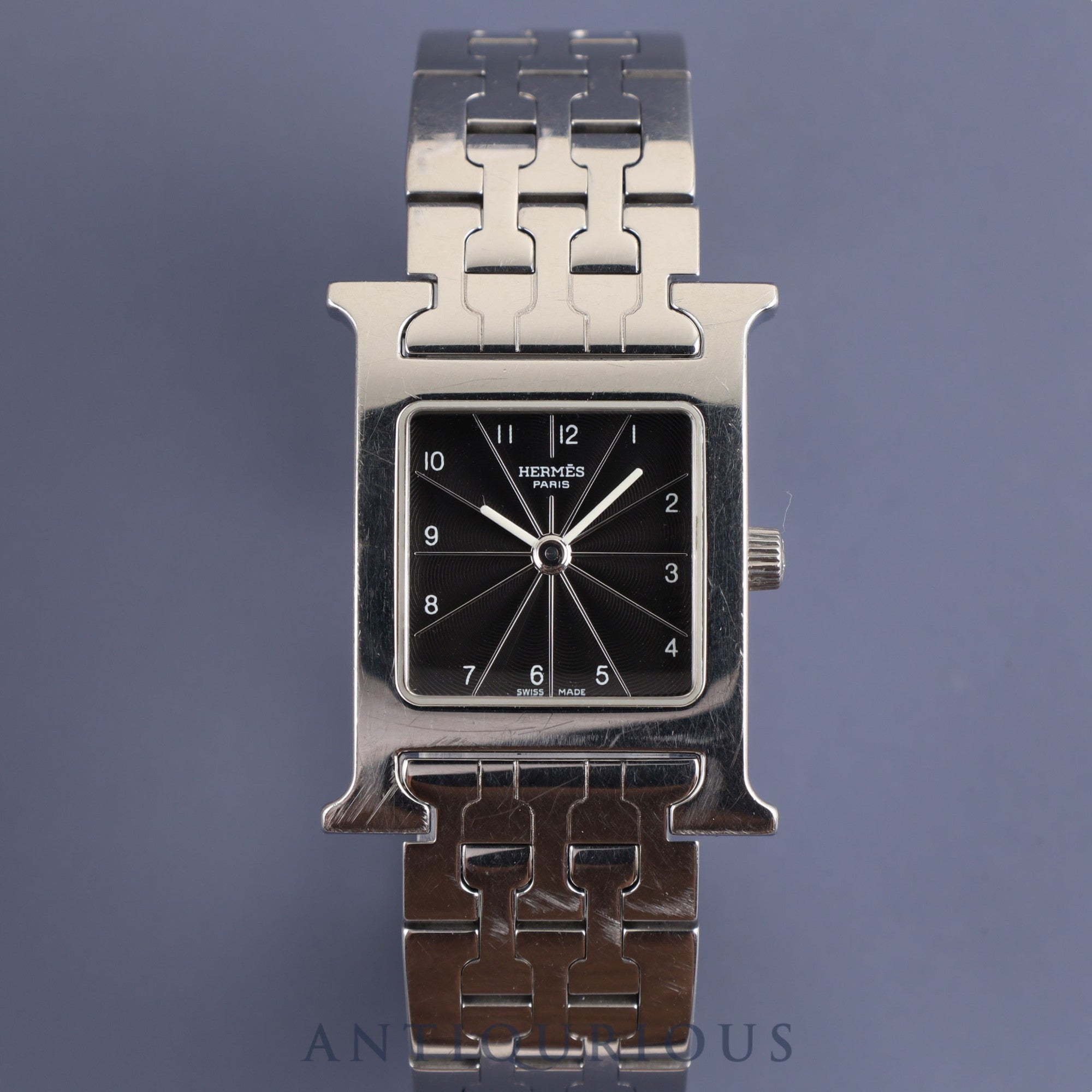 エルメス Hウォッチ HH1.210 クォーツ SS SS ブラックギョーシェ文字盤 オーバーホール済み