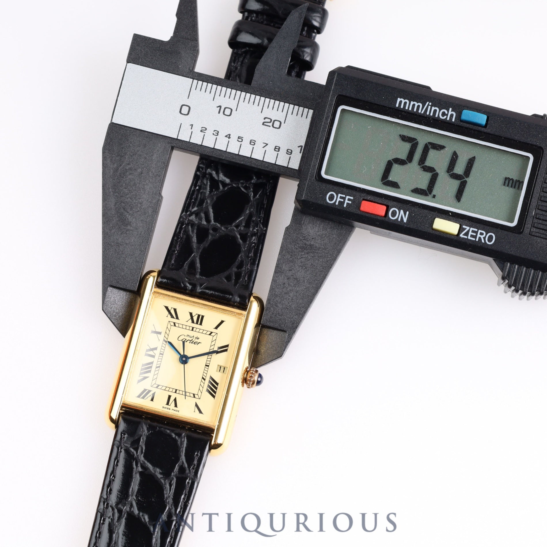 Cartier Must Tank GM (XL) Date QZ W1017454 / 2413 925 Leather Ivory Roman Dial