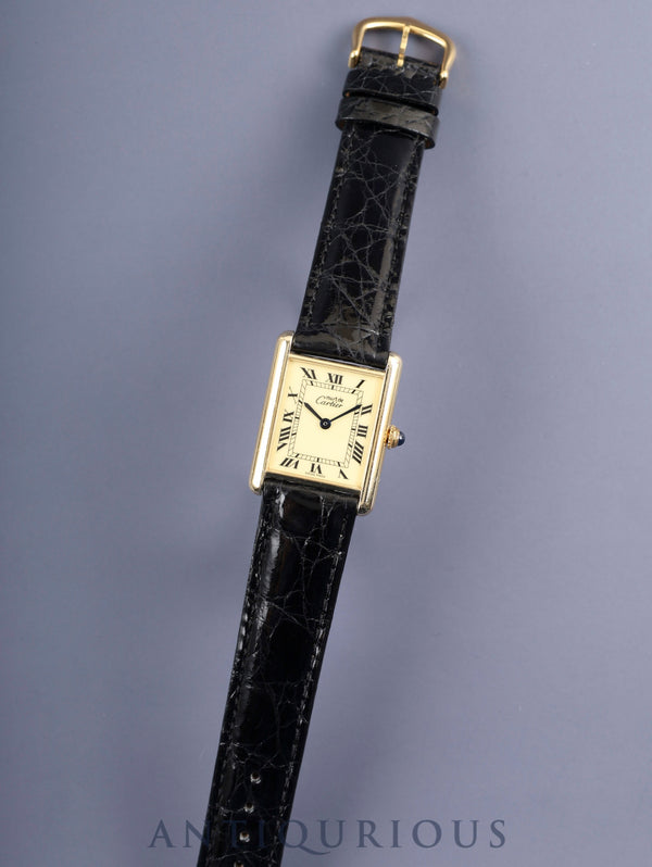 カルティエ マストタンク LM 1615 クォーツ SV925 革 純正ピンバックル(GP)アイボリーローマン文字盤(SWISS MADE表記) オーバーホール済み カルティエブティックにてコンプリートサービス(フルメンテナンス)済み