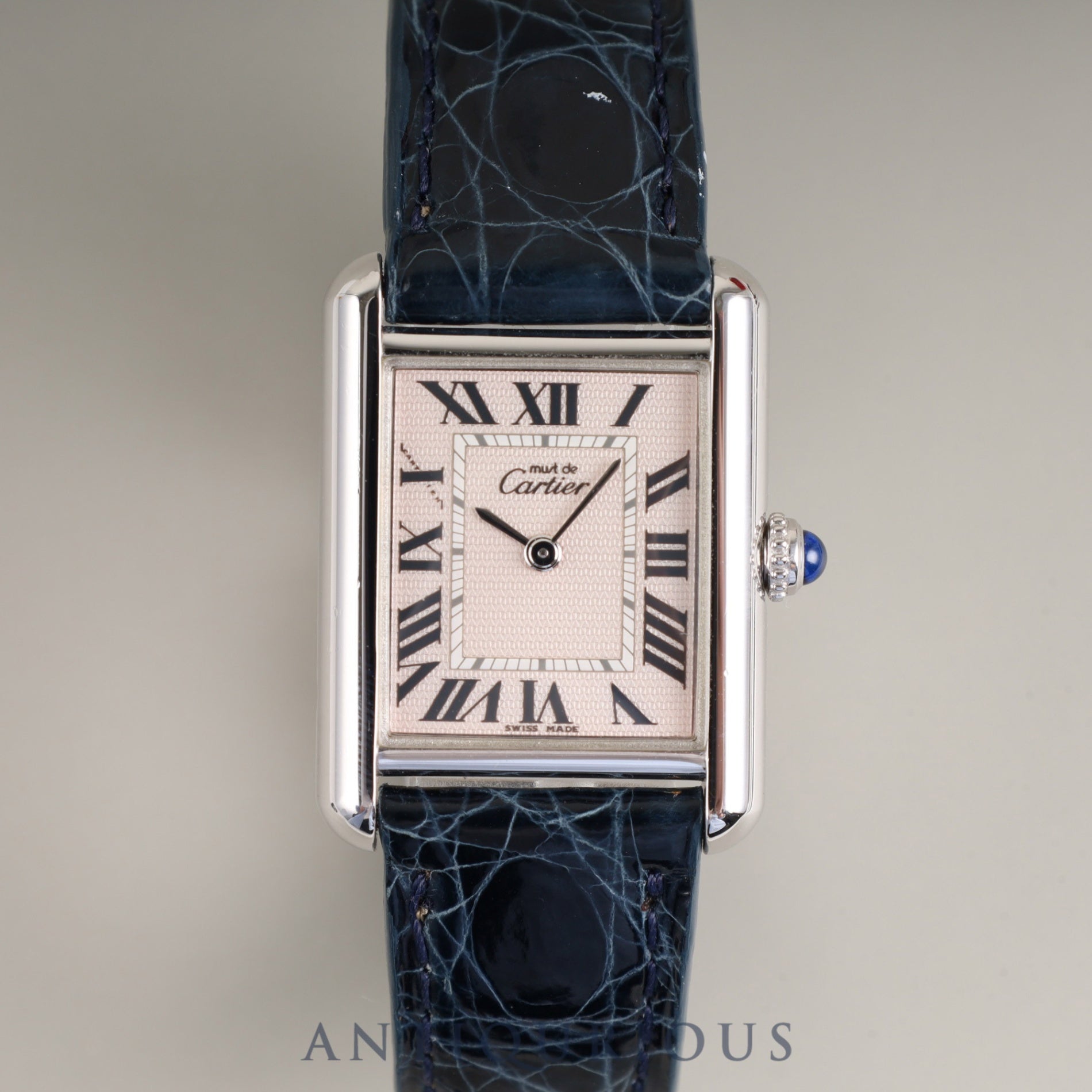 カルティエ マストタンク MM 2416 クォーツ Cal.057 SV925 純正革ベルト(使用感あり) 純正Dバックル(SS) ピンクローマン文字盤 クリスマス限定 オーバーホール済み