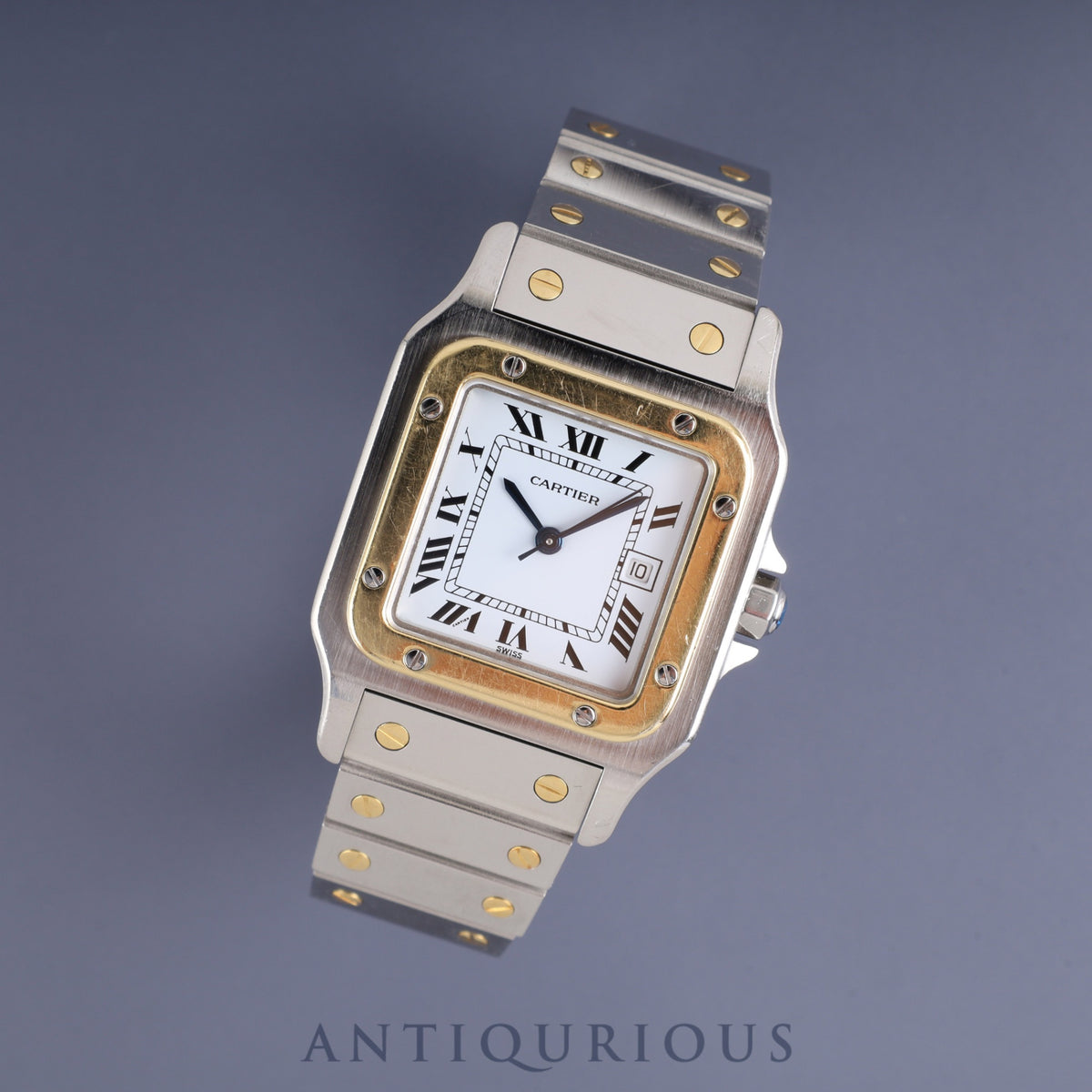 Cartier Santos Carre LM 2961 Automatic, Stainless Steel/Yellow Gold, White Roman Dial, Completely Serviced at a Cartier Boutique
