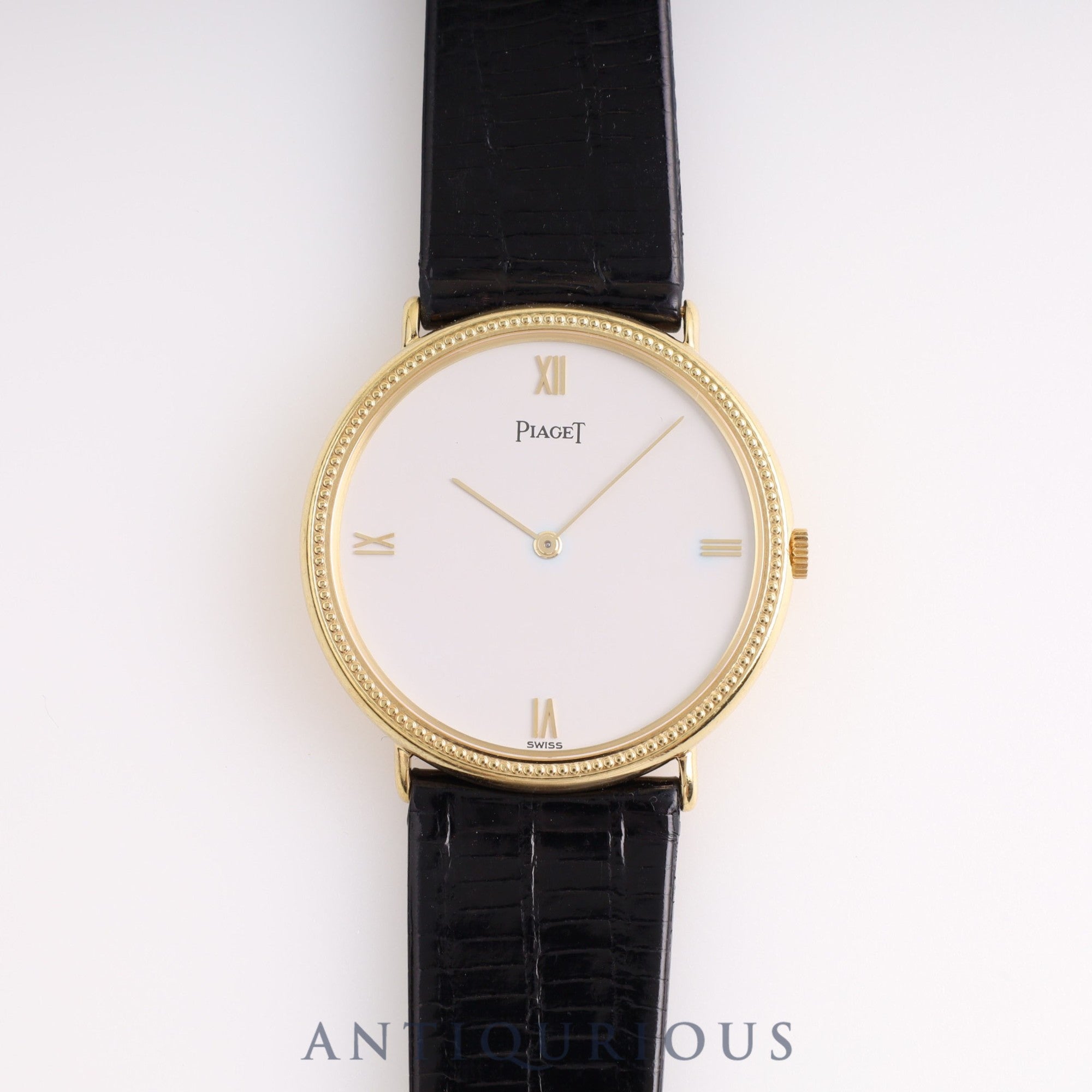 Piaget Round 90231 Manual Winding Caliber 9P2 750YG Leather Strap with Genuine Buckle (750YG) White Dial