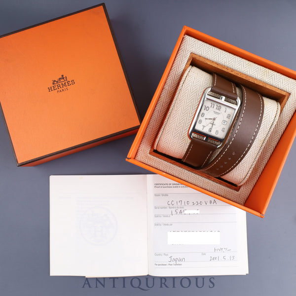 エルメス ケープコッド CC1.710 自動巻き SS 革 純正尾錠(SS)シルバー文字盤 箱 保証書(2001年)オーバーホール済み