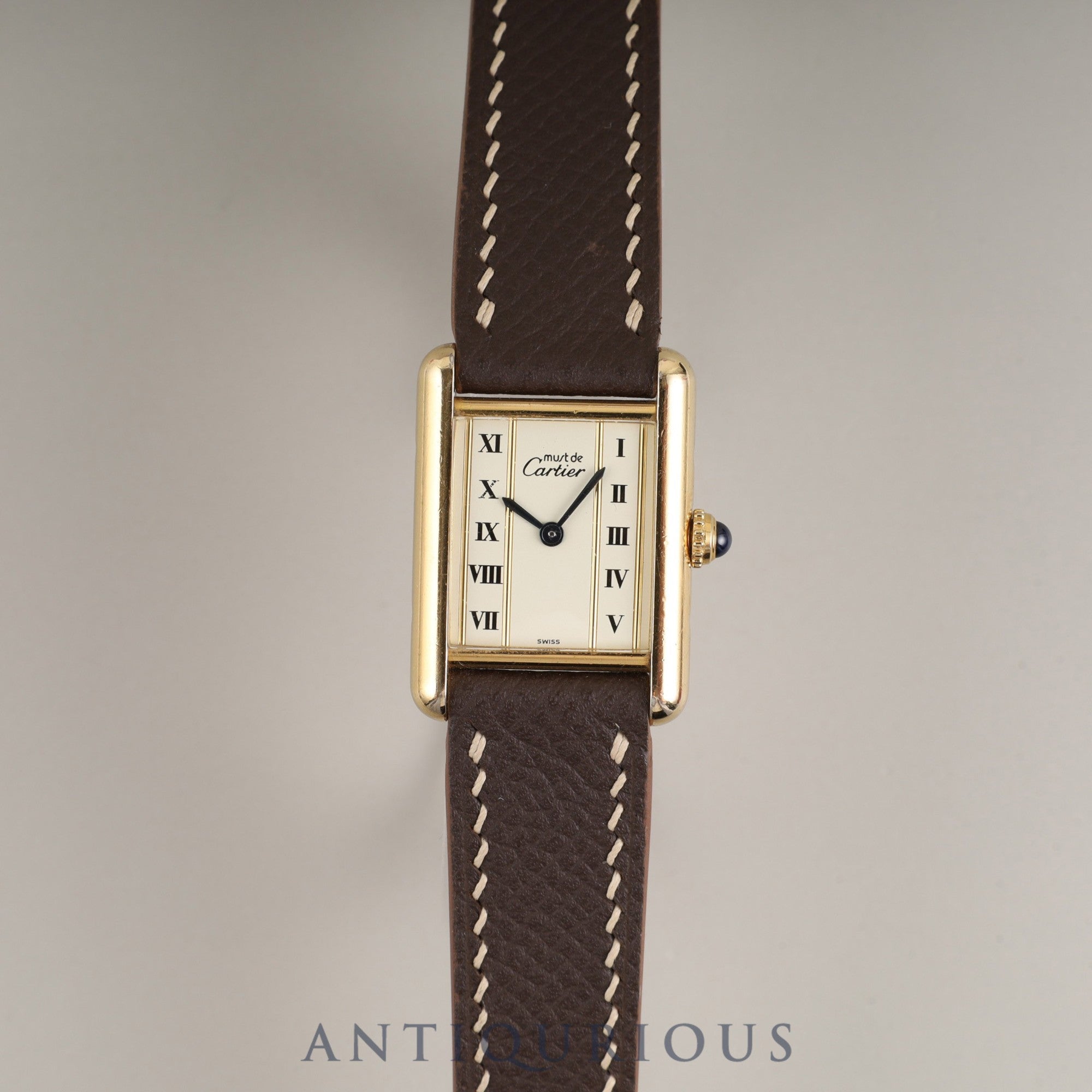 Cartier Must Tank SM W10030353/5057001 Quartz Caliber 057 SV925 Leather Straight Roman Dial with Genuine GP Buckle Box Overhauled