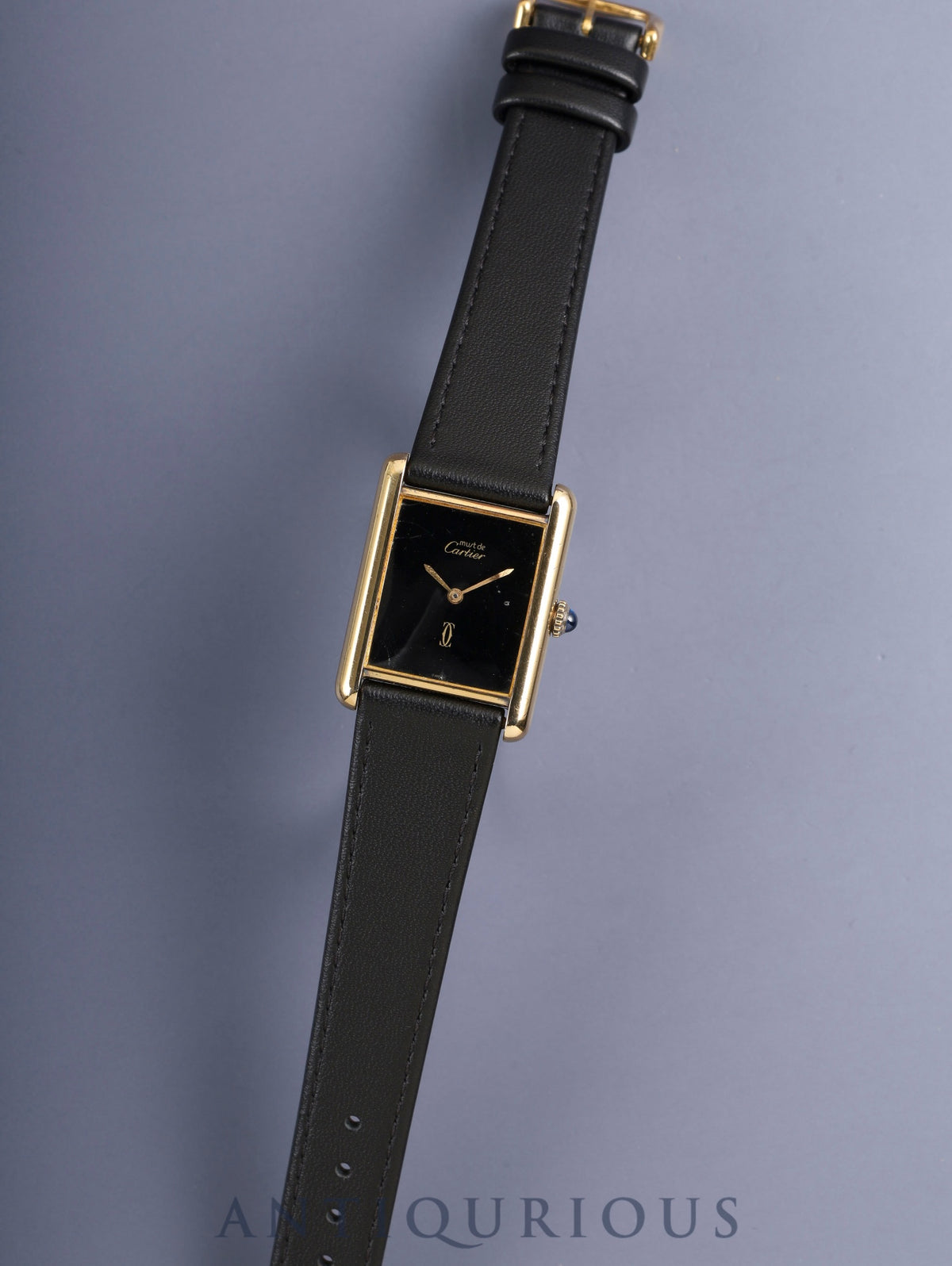 Cartier Must Tank LM Hand-wound Cal.78-1 SV925 Leather Genuine Pin Buckle (GP) Onyx Dial (SWISS marking) Overhauled