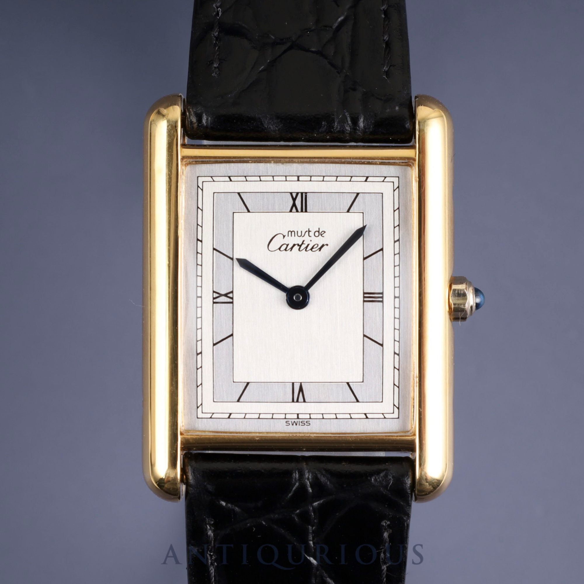 Cartier Must Tank LM 6 81006 Quartz SV925 Leather Genuine Buckle (GP) Grey Roman Dial Complete service (full maintenance) completed at Cartier boutique