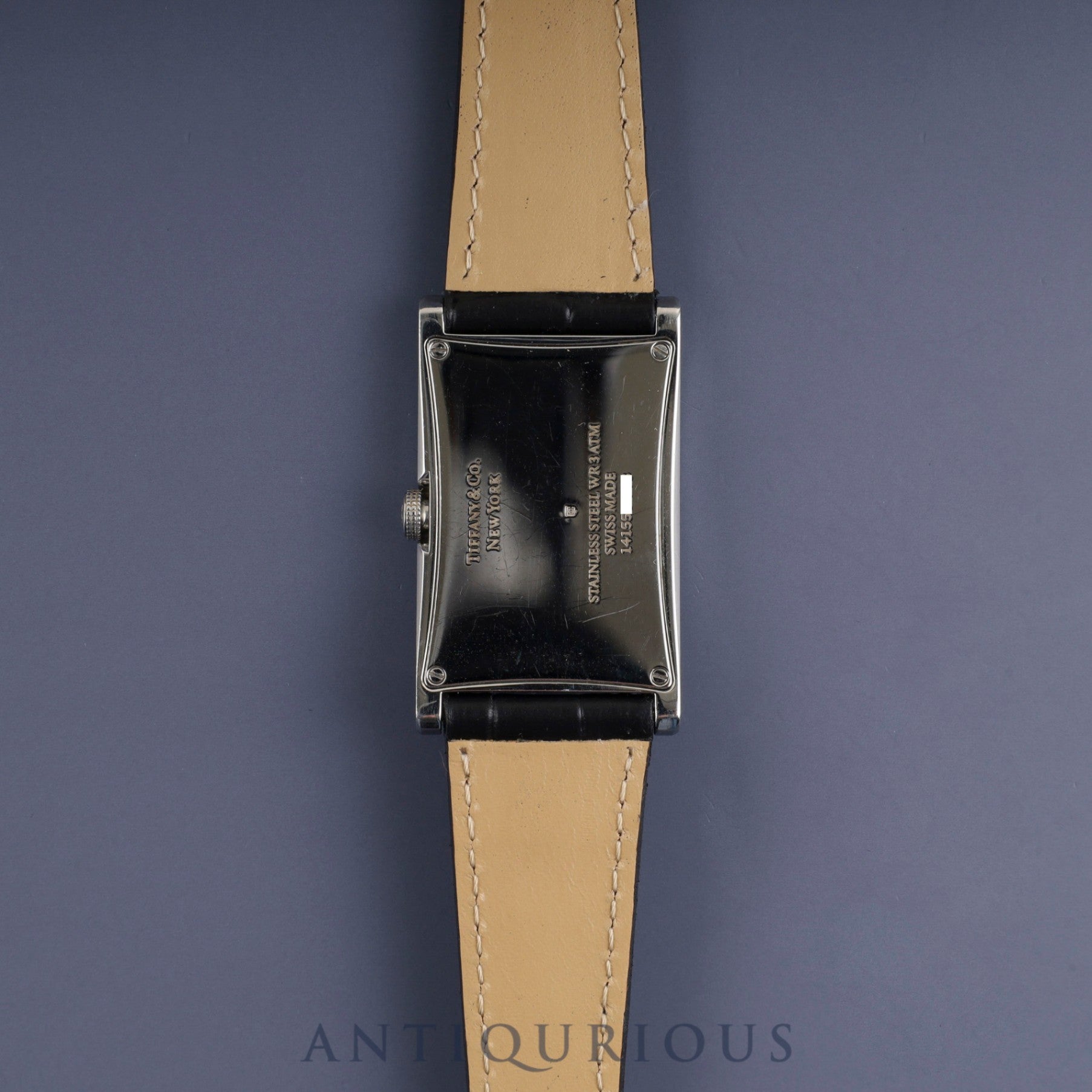 ティファニー イーストウエスト 34677352 クォーツ SS 革 純正バックル(SS) ブラックアラビア文字盤 保証書(2017年)冊子 オーバーホール済み