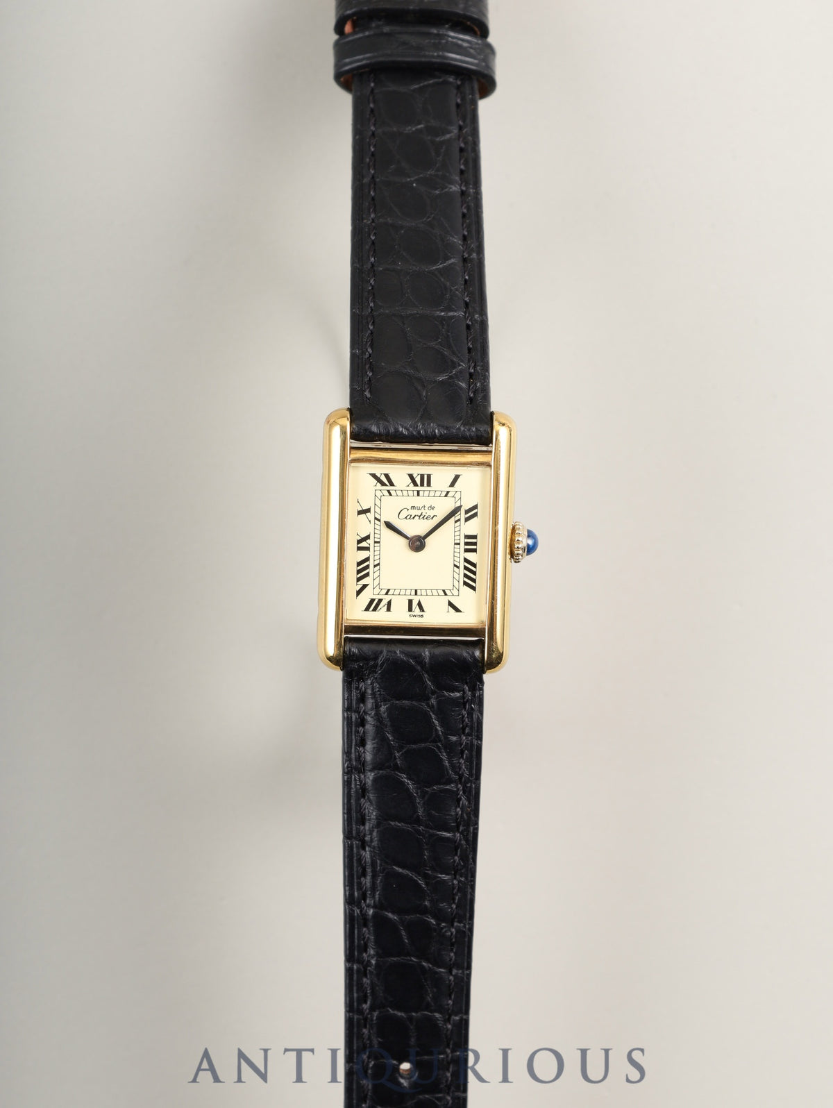 Cartier Must Tank SM Manual Winding Caliber ETA2512 SV925 Leather Strap with Genuine GP Buckle, Ivory Roman Dial (SWISS Marking), Overhauled