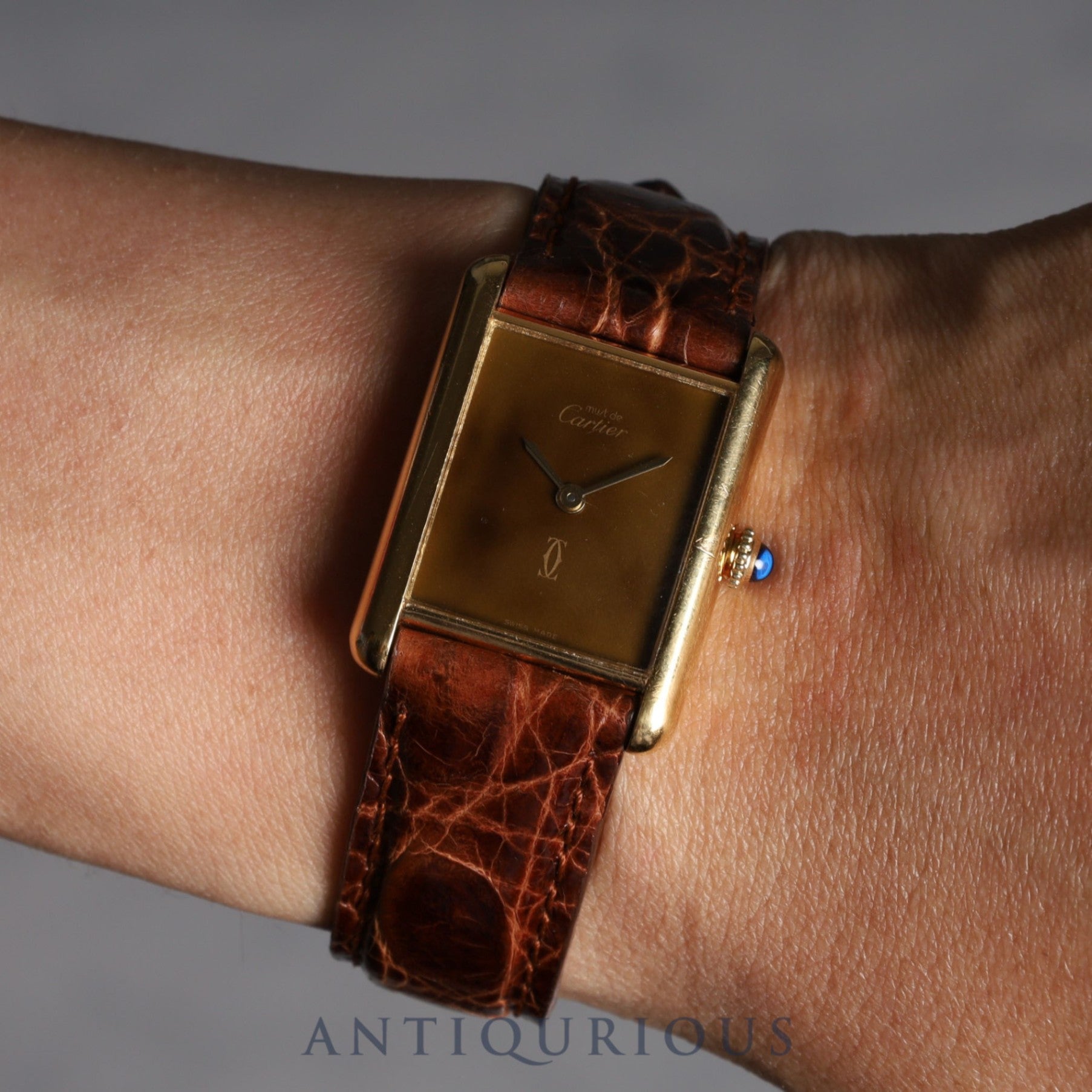 Cartier Must Tank LM Manual winding 925 Leather Genuine buckle (GP) Brown mahogany dial 1983 International lifetime warranty Cartier boutique complete service