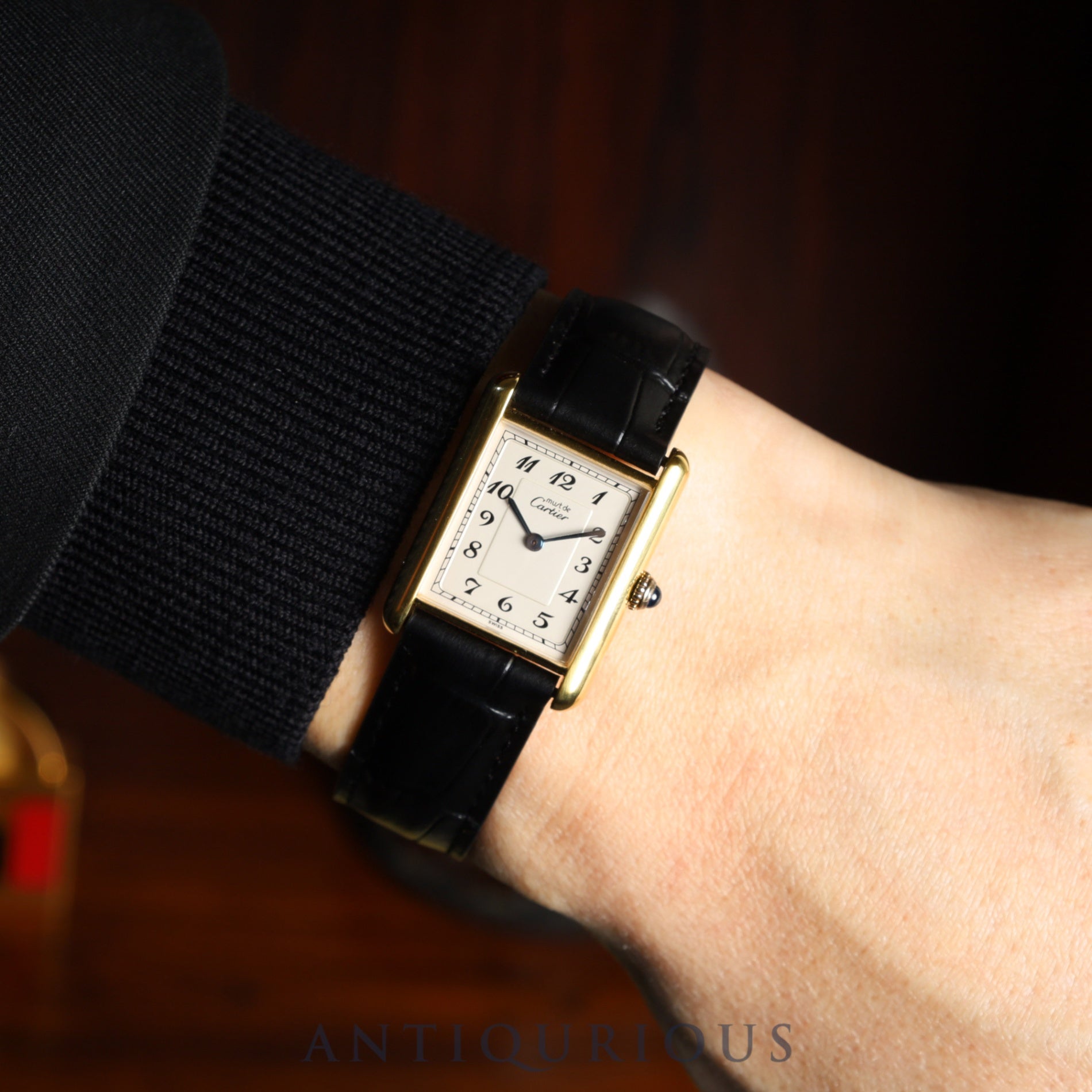 Cartier Must Tank LM 590005 Quartz Caliber - SV925 Leather Strap with Genuine D-Buckle (GP) Arabic Dial Circa 1982-1995 Overhauled and Finished to New