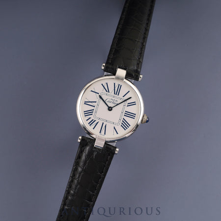 Cartier Must Vendôme VLC LM W1007065/1860 Quartz Caliber 90.06 SV925 Leather Strap with Genuine D-Buckle (Stainless Steel) Opalescent Dial Overhauled