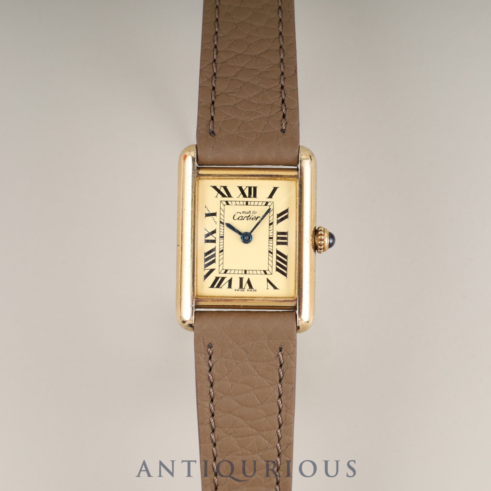 Cartier Must Tank MM 2415 Quartz Caliber - SV925 Leather Strap with Genuine GP Buckle, Ivory Roman Dial, Booklet, Overhauled