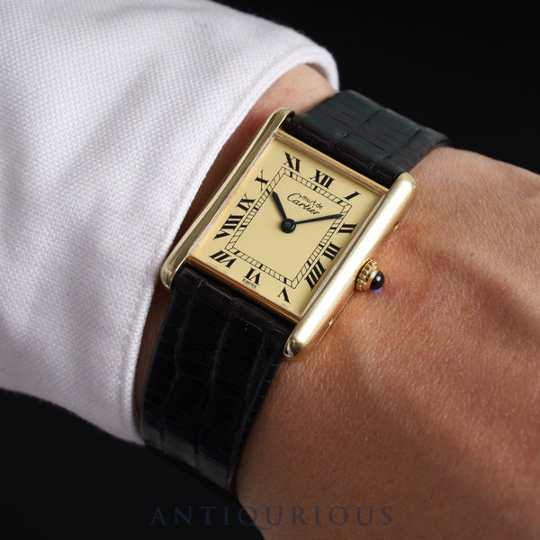 Cartier Must Tank LM 590005 Quartz Cal.690 SV925 Leather Ivory Dial Overhauled and Finished to Like New