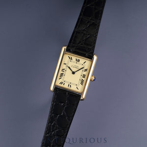 カルティエ マストタンク LM 手巻き Cal.78-1 SV925 革 純正尾錠(GP) アイボリーローマン文字盤 オーバーホール済み