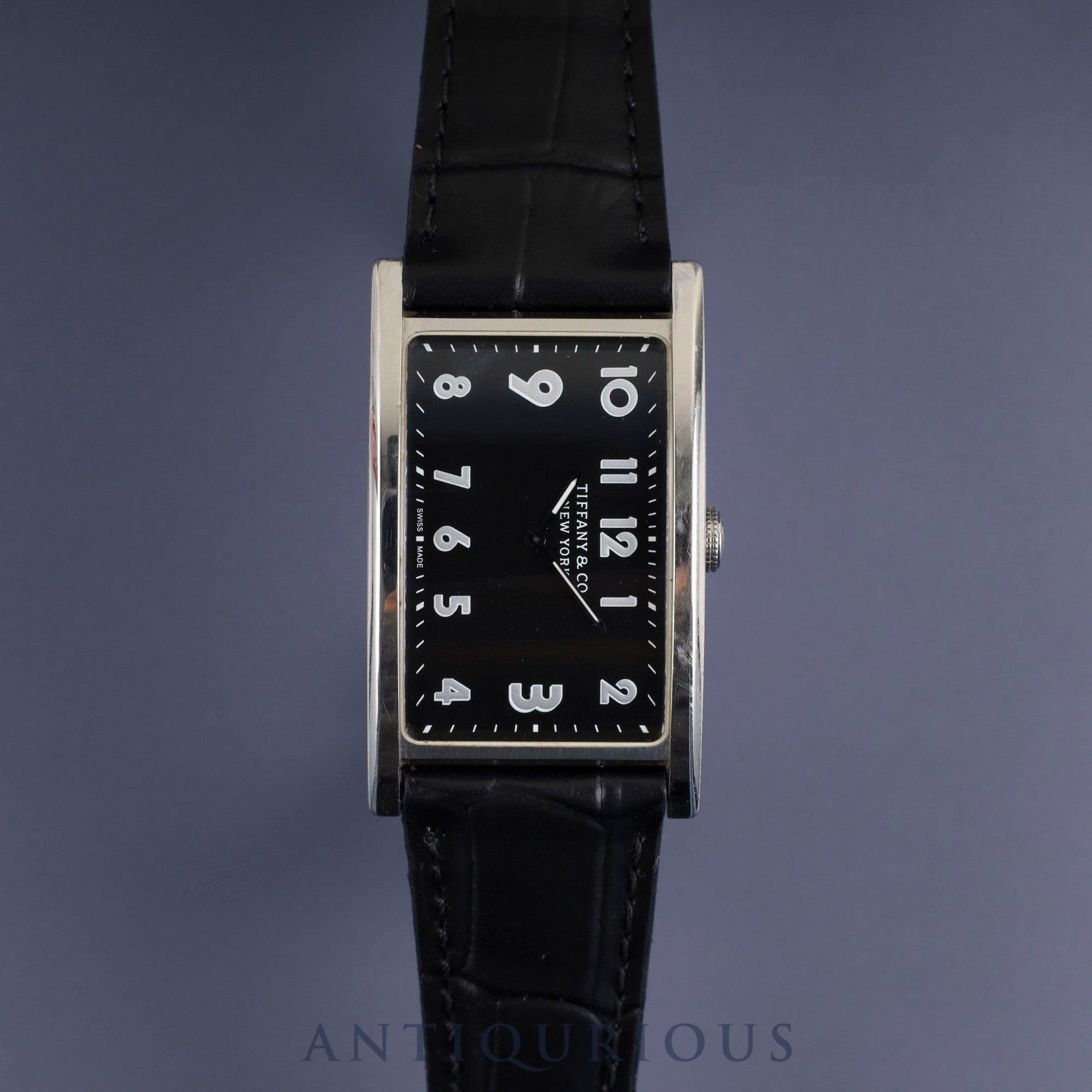 ティファニー イーストウエスト 34677352 クォーツ SS 革 純正バックル(SS) ブラックアラビア文字盤 保証書(2017年)冊子 オーバーホール済み