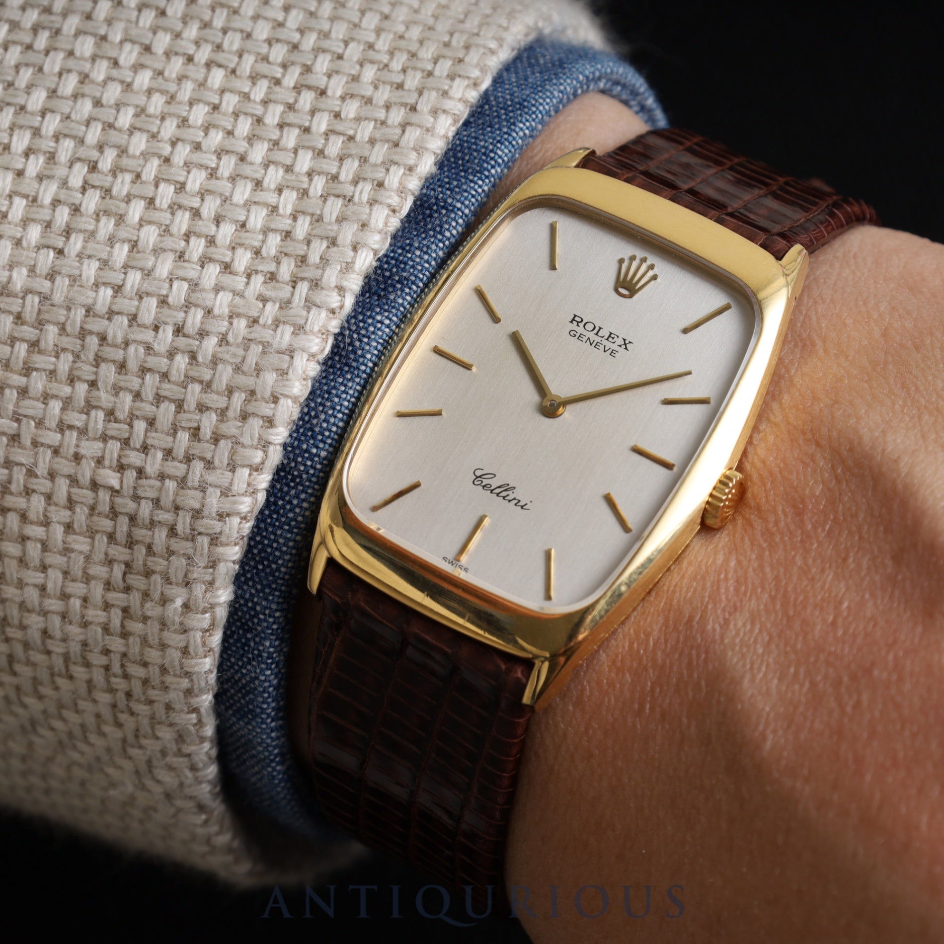 Rolex Cellini 4136 Manual winding Cal.1601 750 Leather Genuine buckle (GP) Silver dial No. 43 (1975) Overhauled