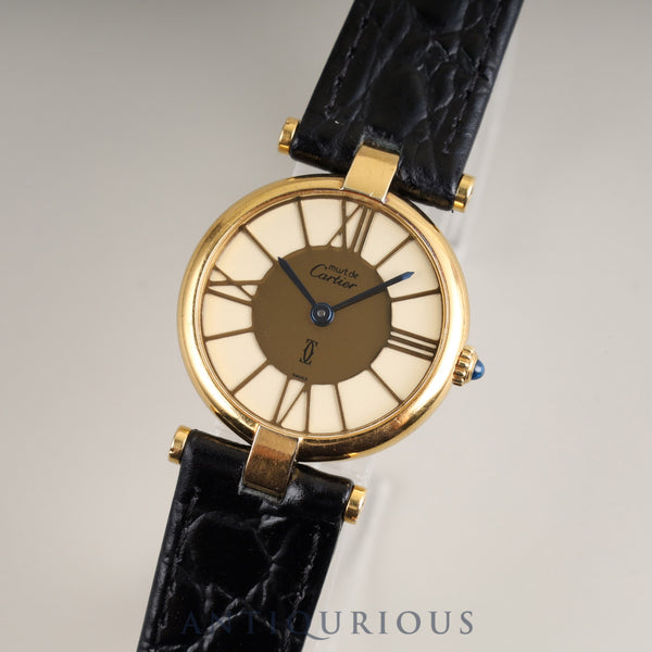 カルティエ マスト ヴァンドーム VLC SM クォーツ Cal.81 SV925 革 純正尾錠(GP) ゴールド飛びローマン文字盤  24mm オーバーホール済み