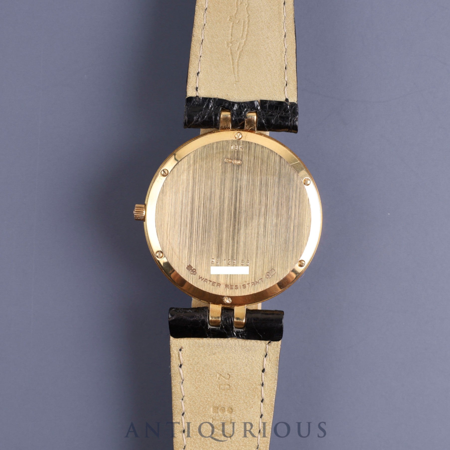 Corum Round 94.129.56 Quartz Cal.211 101 18KYG Leather Genuine Buckle (GP) Black Dial Box Warranty (1991) Overhauled