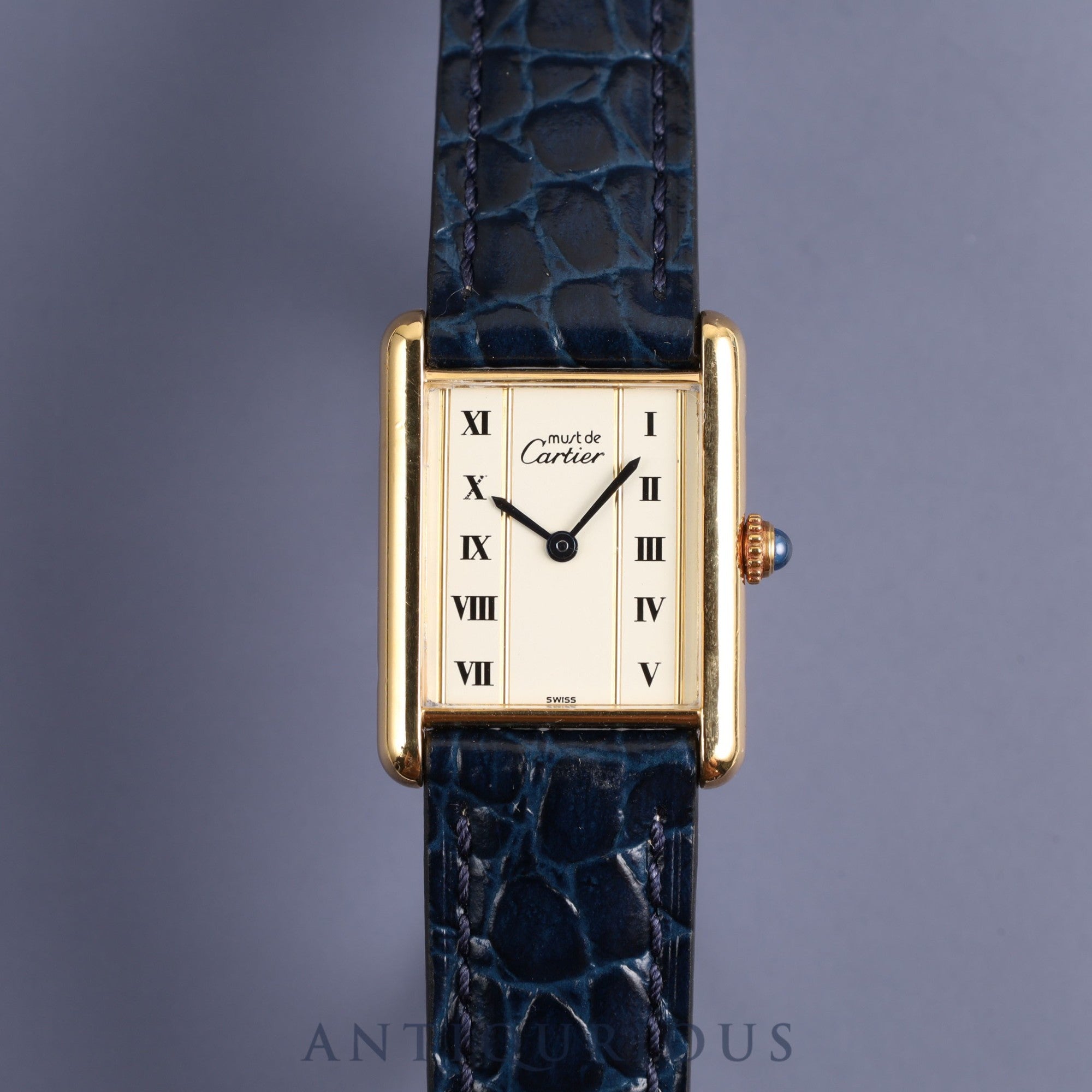 Cartier Must Tank LM 590005 Quartz Cal.90 SV925 Leather Genuine Buckle (GP) Straight Roman Dial Overhauled Newly Finished