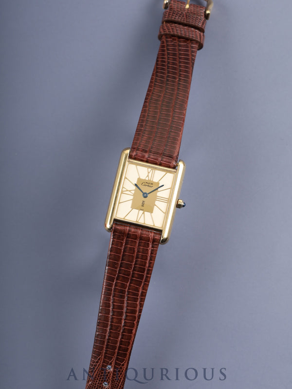 Cartier Must Tank LM 6 81006 Quartz 925 Leather Strap with Genuine GP Buckle, Cloisonné Dial (SWISS Marking), Box, Completely Serviced at a Cartier Boutique