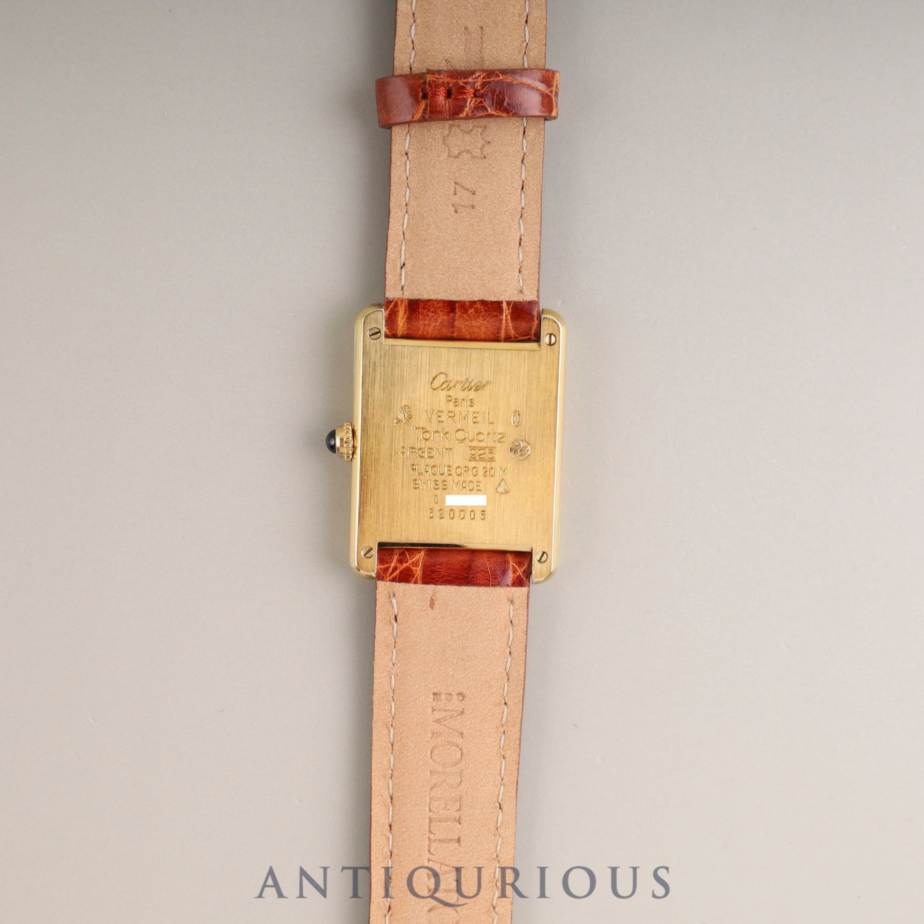 Cartier Must Tank LM 590005 Quartz Caliber 690 SV925 Leather Strap with Genuine GP Buckle, Front Trinity Dial, Overhauled