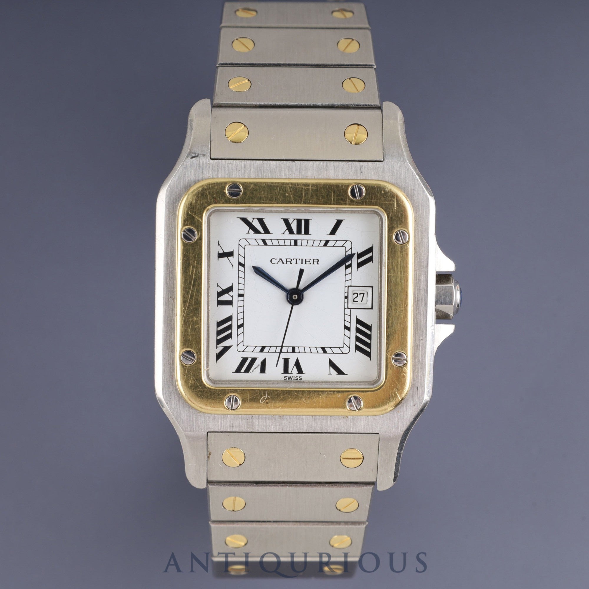カルティエ サントス ガルベ LM AC 23.80 gr OR 0.750 4.05 gr /2961 自動巻き Cal.2671 SS/YG SS/YG ホワイトローマン文字盤 箱 冊子 保証書 カルティエ修理明細(2002年) オーバーホール済み