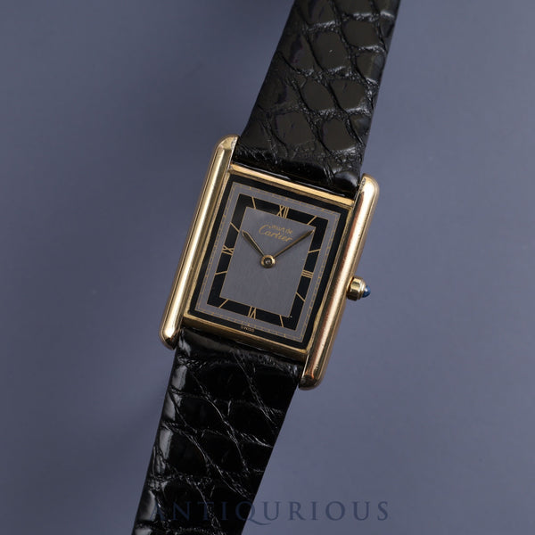 カルティエ マストタンク LM QZ 6 81006 Cal.81 SV925 革 純正尾錠(GP)グレー飛びローマン文字盤