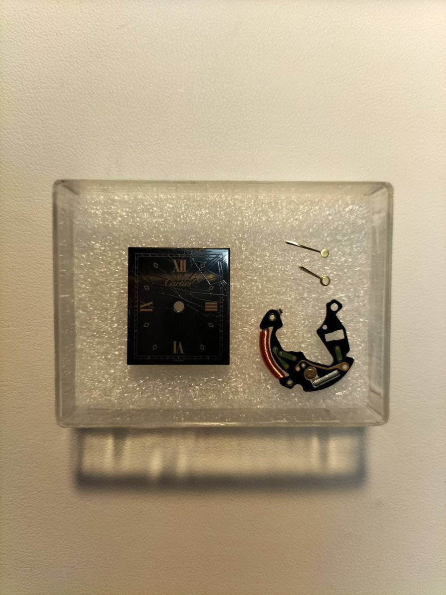 Cartier Must Tank LM 590005 Quartz Caliber 90 SV925 Leather Strap with Genuine GP Buckle, Black Roman Dial, Overhauled and Finished to Look Like New