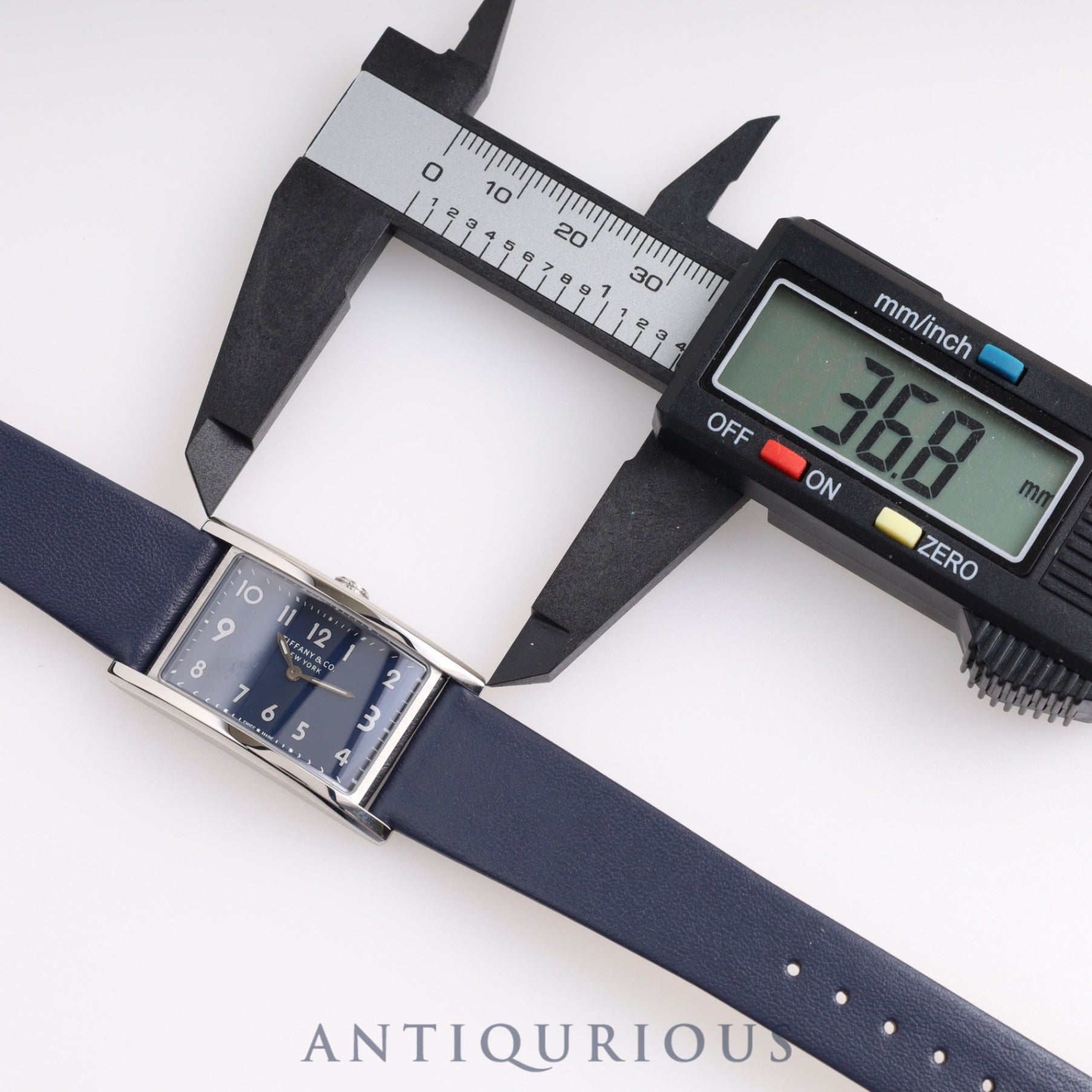 Tiffany East West Mini 3668644 Quartz Genuine Leather Strap Navy Dial Replacement Long Strap Included