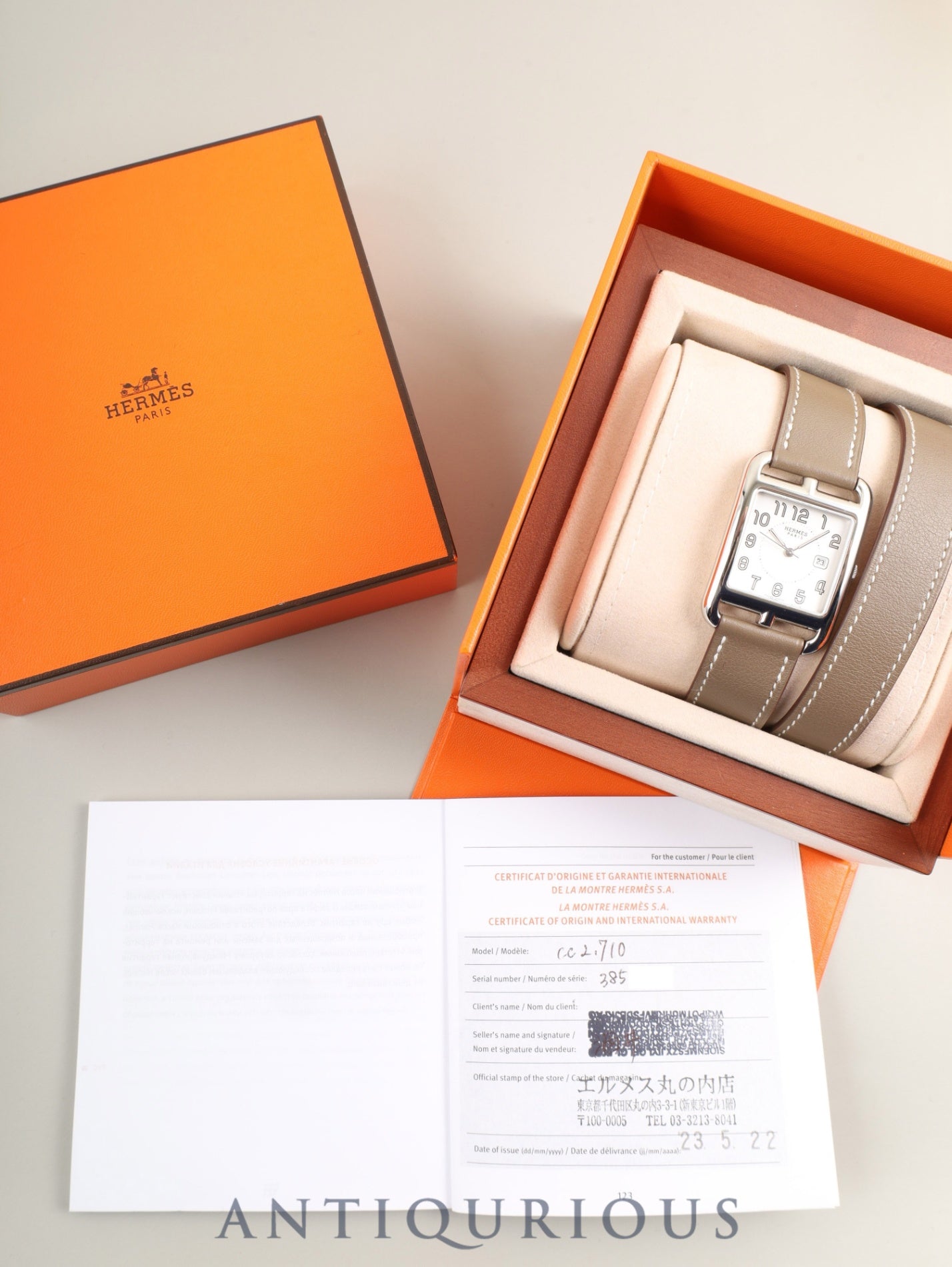 エルメス ケープコッド CC2.710 クォーツ Cal.- SS 純正革ベルト(U刻印:2022年) 純正尾錠(SS) シルバーアラビア文字盤 箱 保証書(2023年)オーバーホール済み