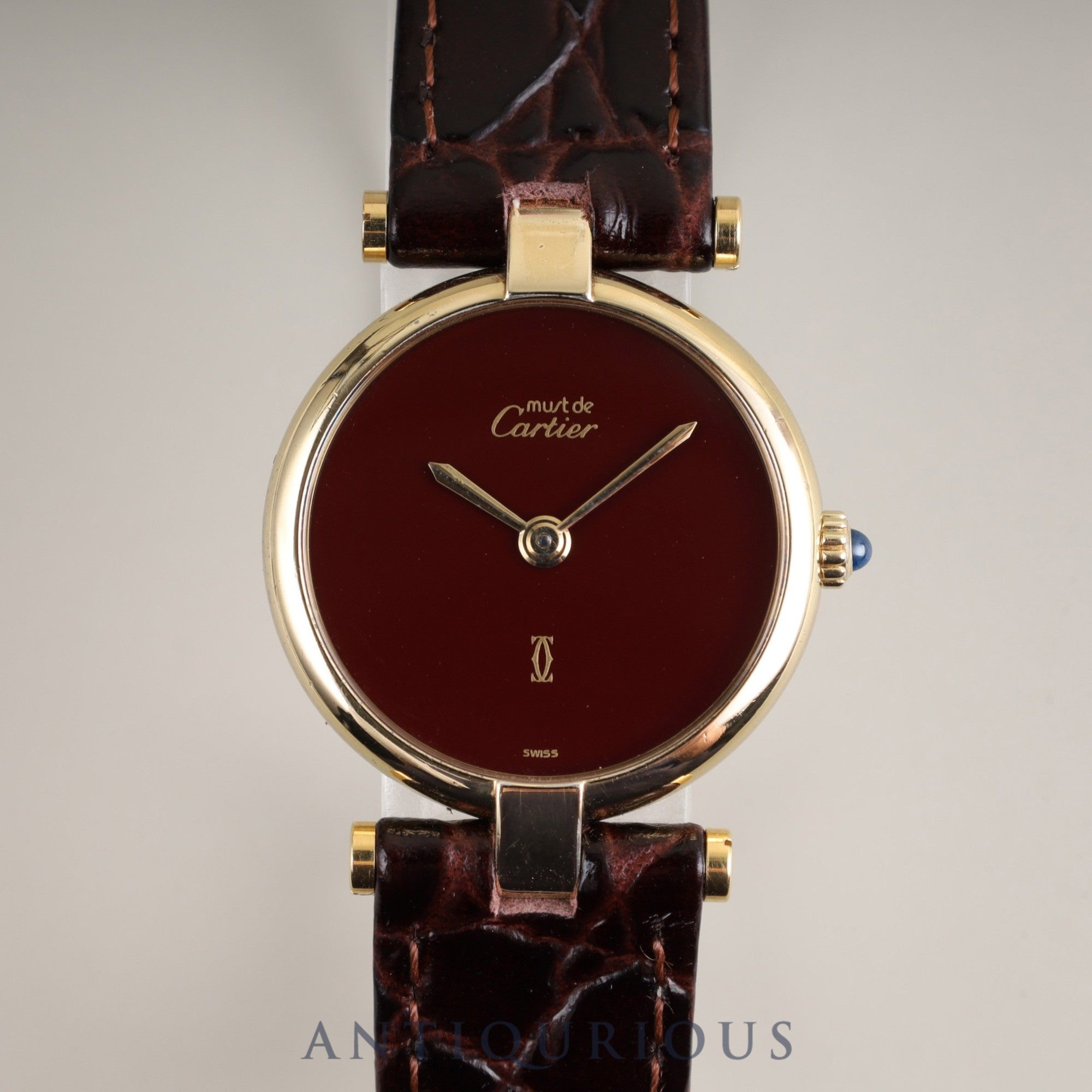 カルティエ マスト ヴァンドーム VLC SM クォーツ Cal.81 SV925 革 純正尾錠(GP) ガーネットダイヤル ボルドー文字盤 24mm 純正替えベルト オーバーホール済み