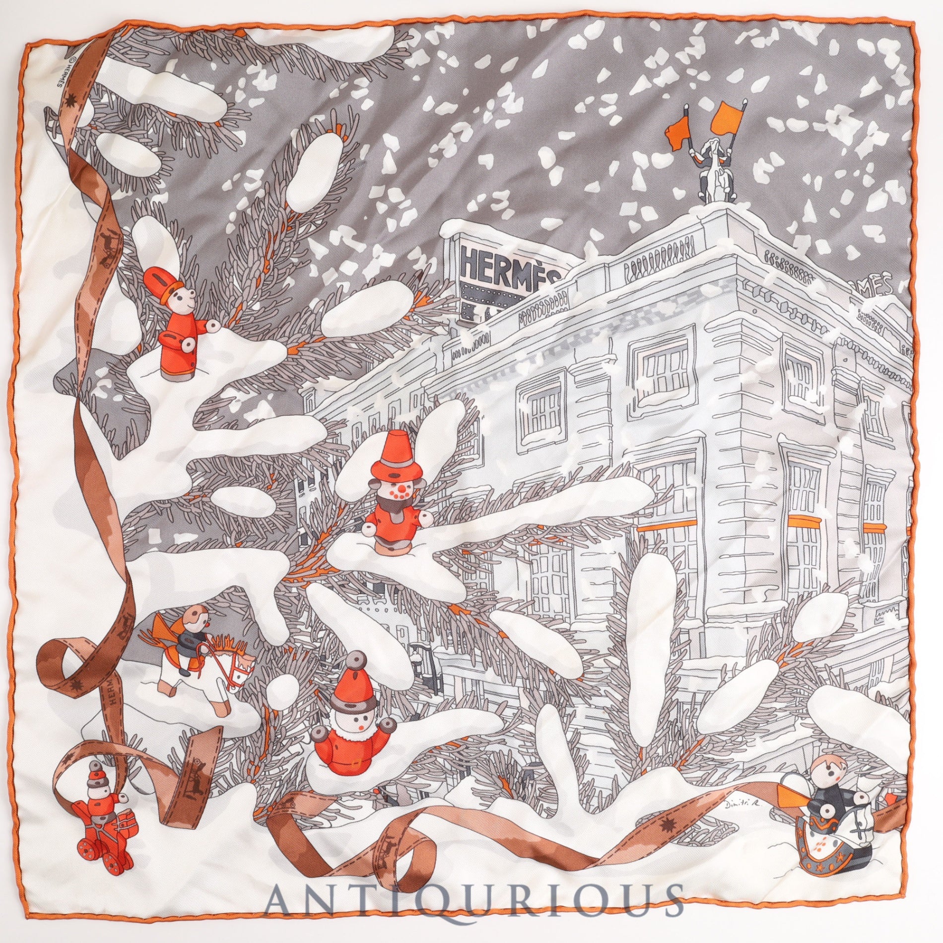 エルメス スカーフ カレ45 NOEL AU 24 FAUBOURG フォーブル24番地のクリスマス SILK100%