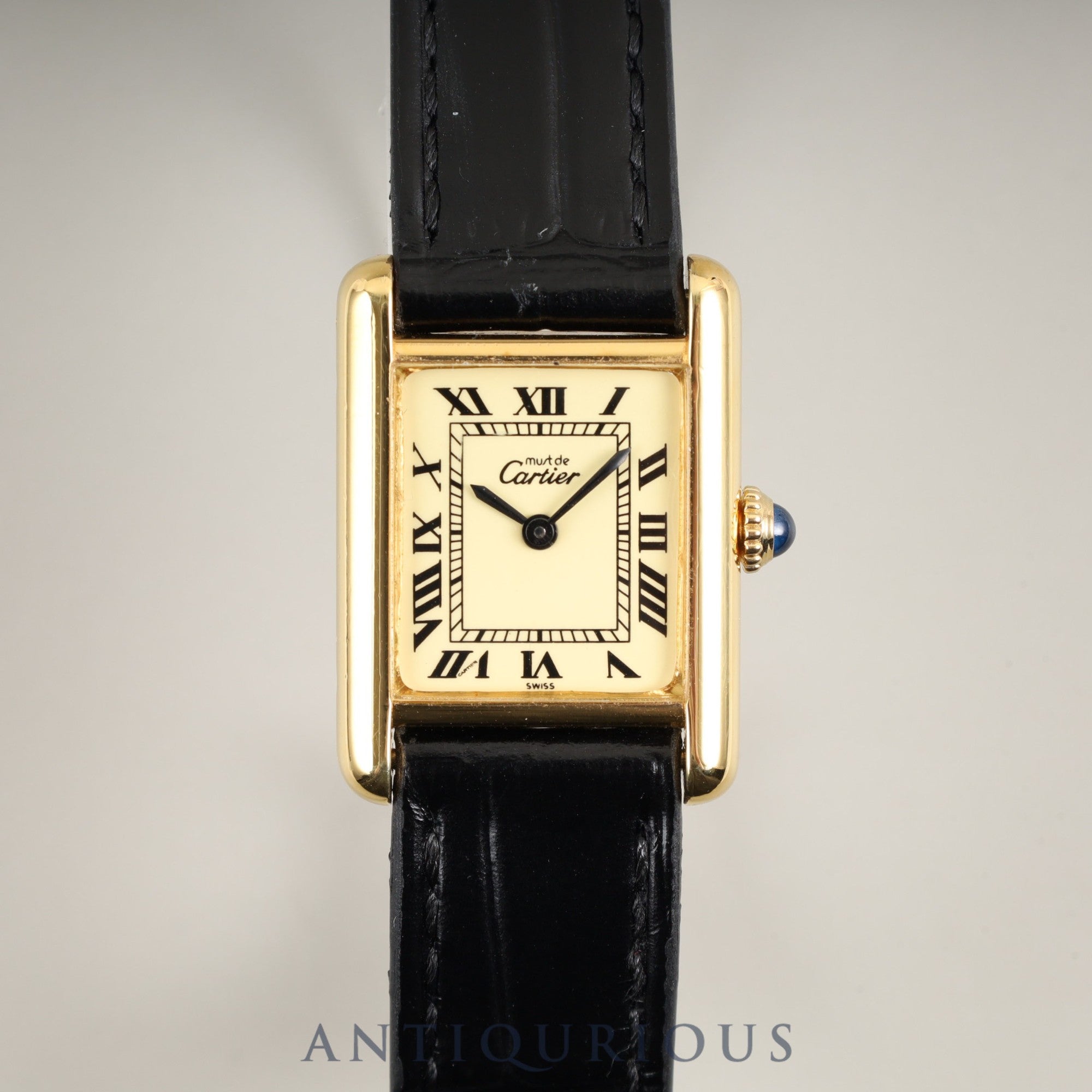 Cartier Must Tank SM Manual winding Cal.78-1 SV925 Leather Genuine buckle (GP) Ivory Roman dial Overhauled