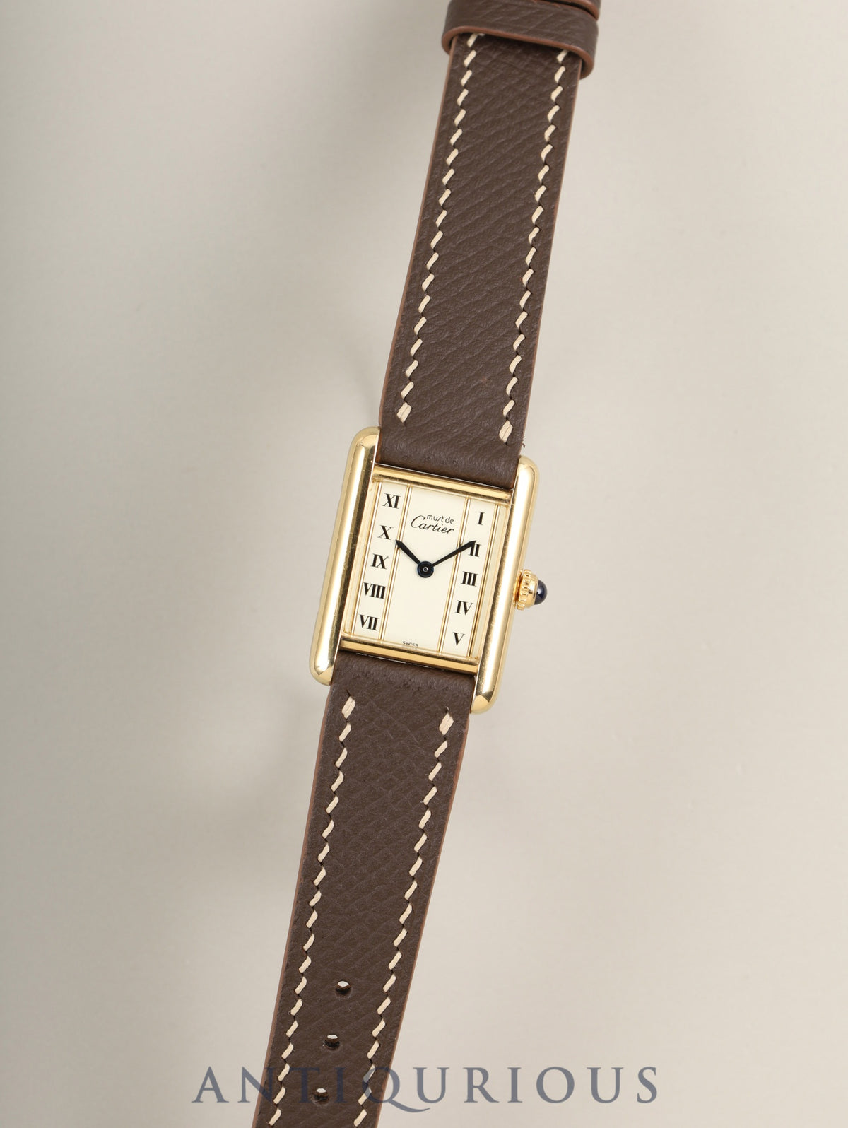 Cartier Must Tank SM 5057001 Quartz SV925 Leather Genuine Pin Buckle (GP) Straight Roman Dial (SWISS marking) Complete service performed at Cartier boutique