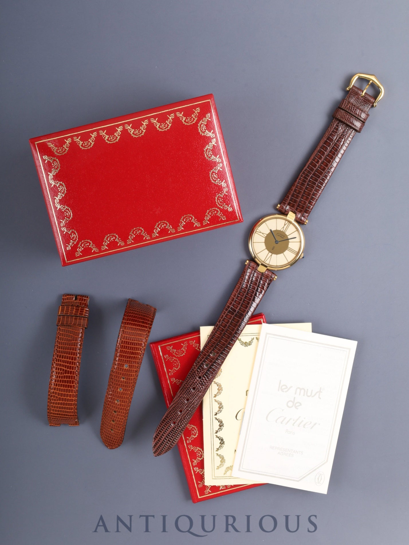 カルティエ マスト ヴァンドーム VLC LM W1001054 / 17 クォーツ Cal.81 SV925 革 純正ピンバックル(GP)アイボリークロワゾネ文字盤 箱 冊子 オーバーホール済み