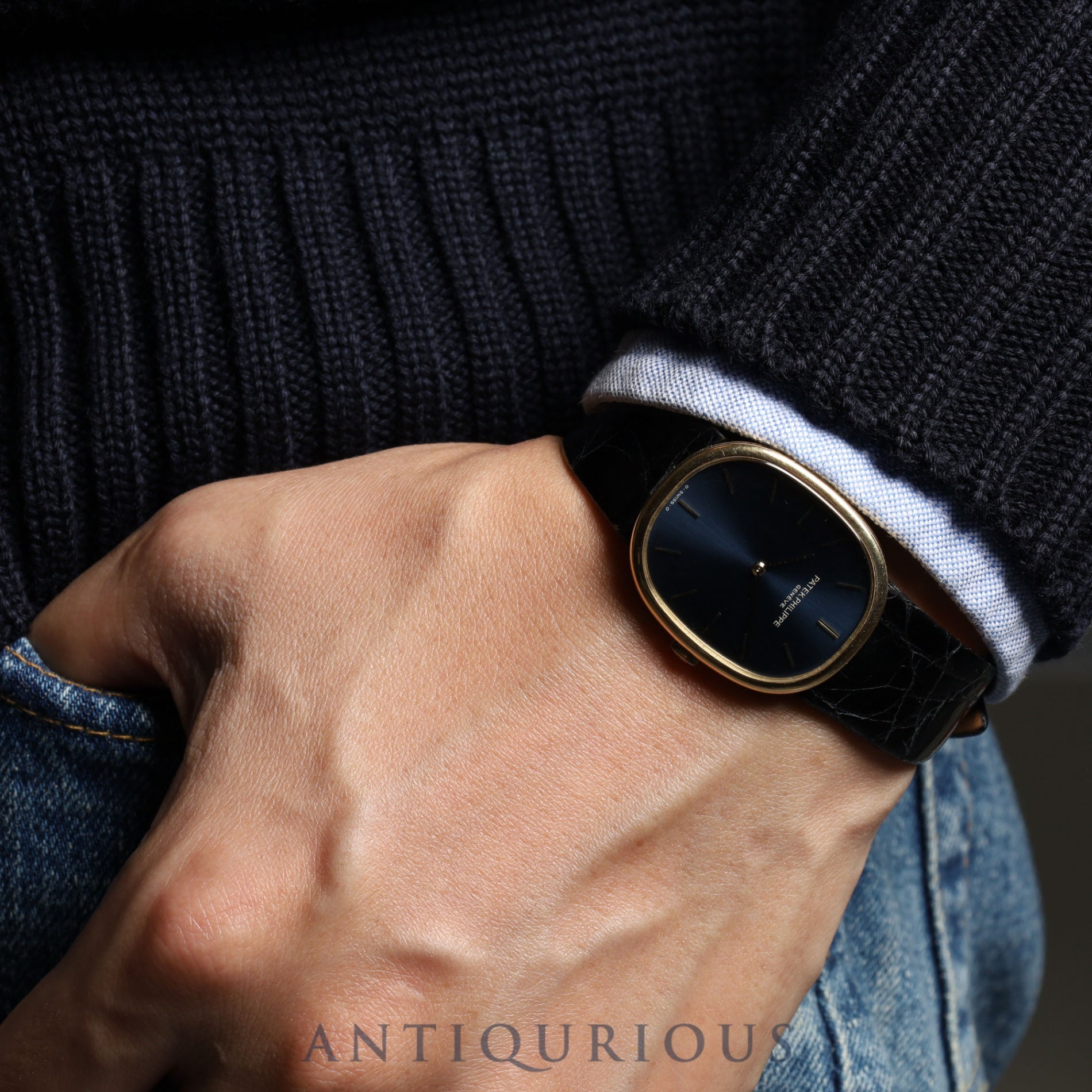 パテック・フィリップ ゴールデンエリプス 3848 手巻き Cal.215 750 革 純正尾錠(750)ブルー文字盤 オーバーホール済み